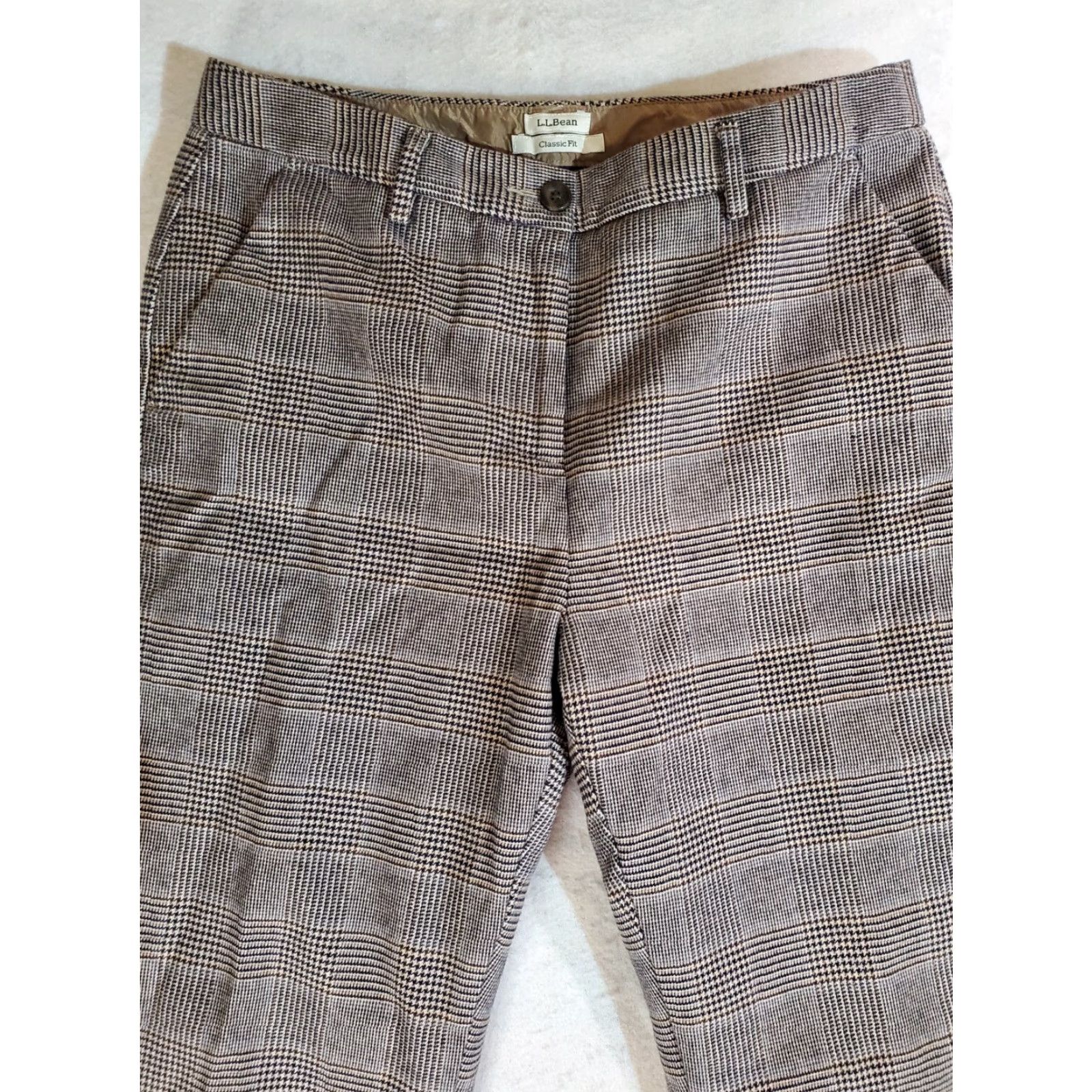 Vintage VINTAGE L.L. BEAN Plaid Houndstooth 100% Cotton Pants Womens Petite 10 Brown Classic Fit Feminine 10P Straight Pants Womens Size 32" / US 10 / IT 46 - 2 Thumbnail