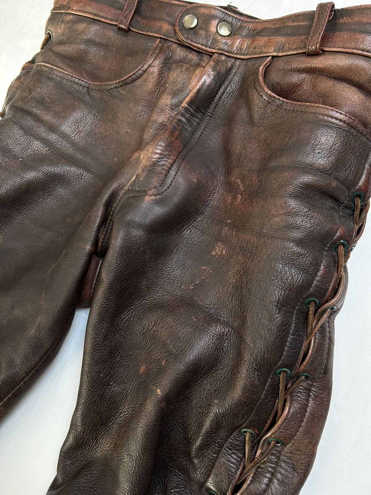 Vintage Heavy Vintage Leather Lace-Up Pants 90s Biker Archive Style Size 32" / US 10 / IT 46 - 7 Thumbnail