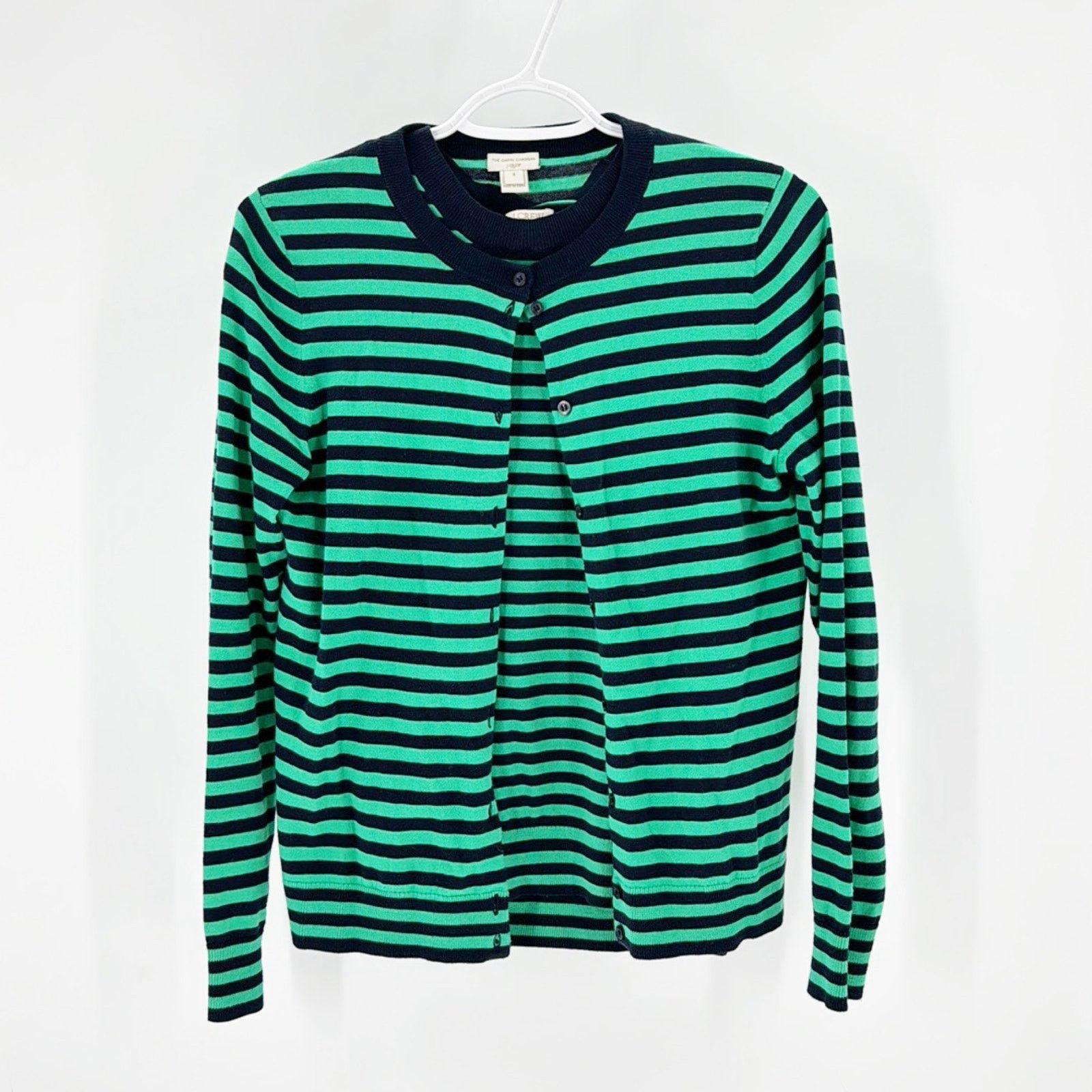 J.Crew J.Crew Striped Caryn cardigan sweater green blue classic set Size S / US 4 / IT 40 - 2 Thumbnail