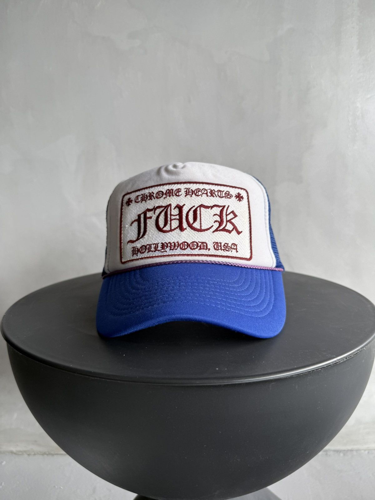 Chrome Hearts Chrome Hearts - Vintage Red on Blue FUCK Trucker Hat Size ONE SIZE - 1 Thumbnail