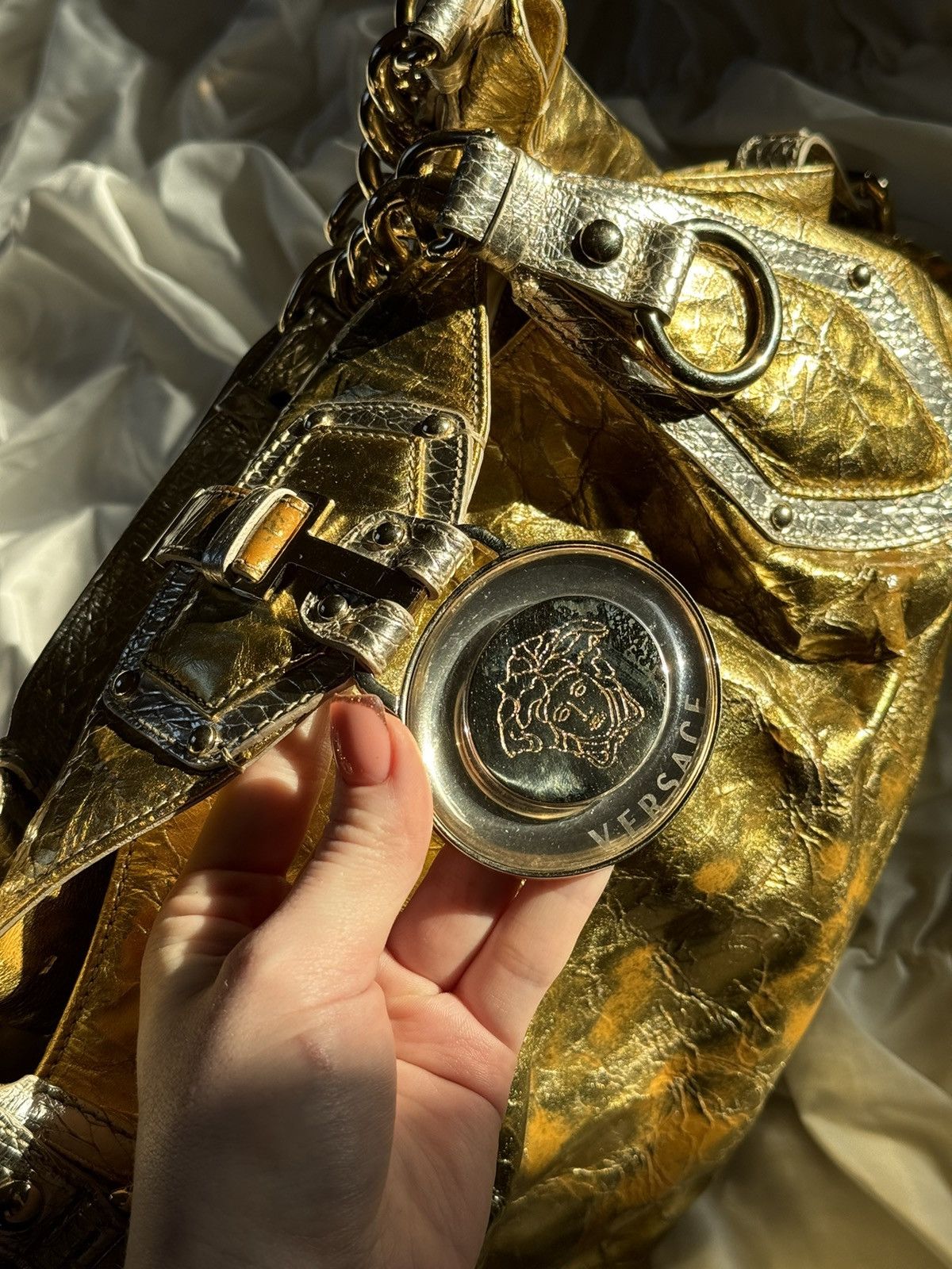 Grailed × Versace Versace Gold/Silver Leather Satchel Bag shoulder Y2K Rare Size ONE SIZE - 12 Thumbnail