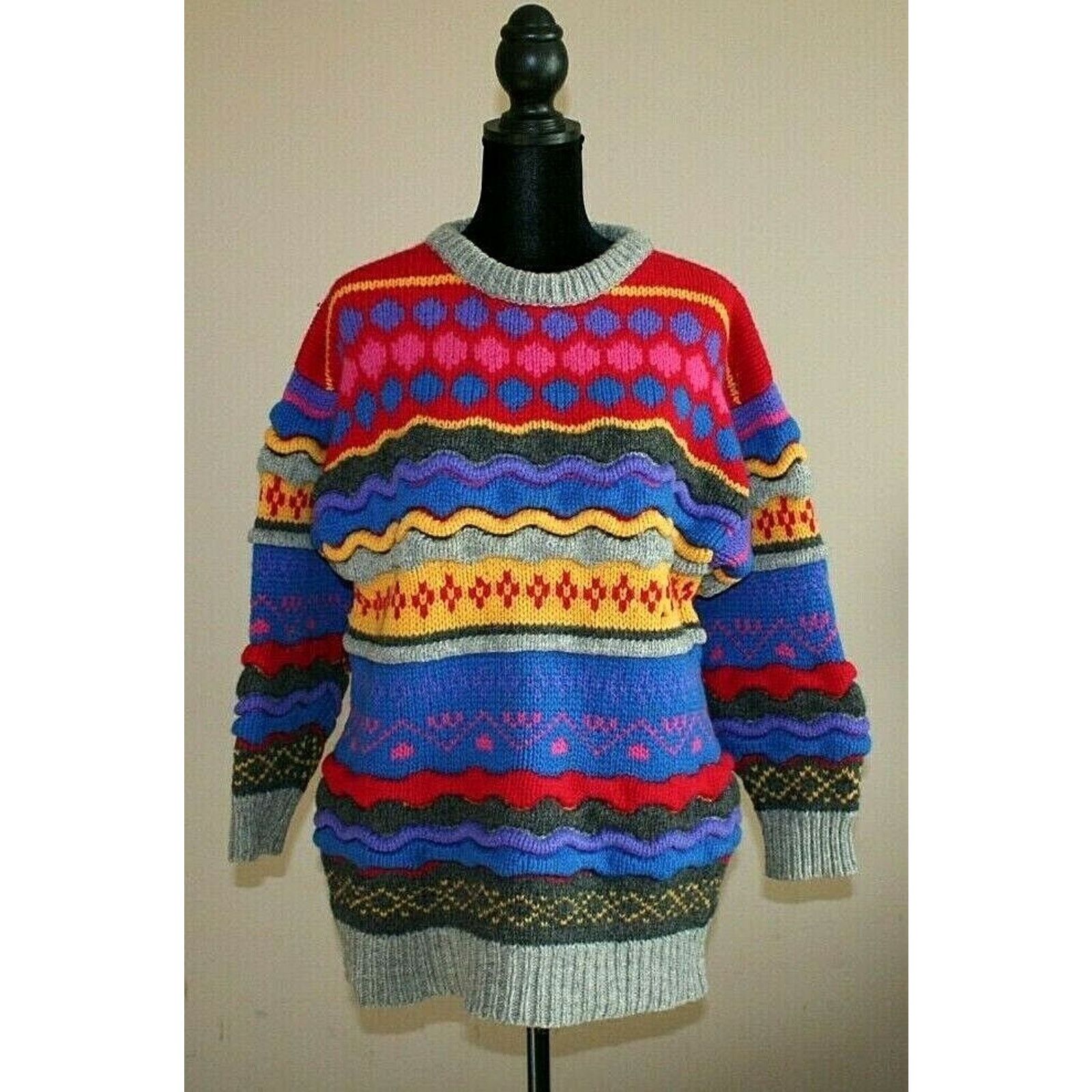 Vintage Vintage Wool Ski Sweater Size Medium M Knit Hand Knitted 90s Size L / US 10 / IT 46 - 1 Thumbnail