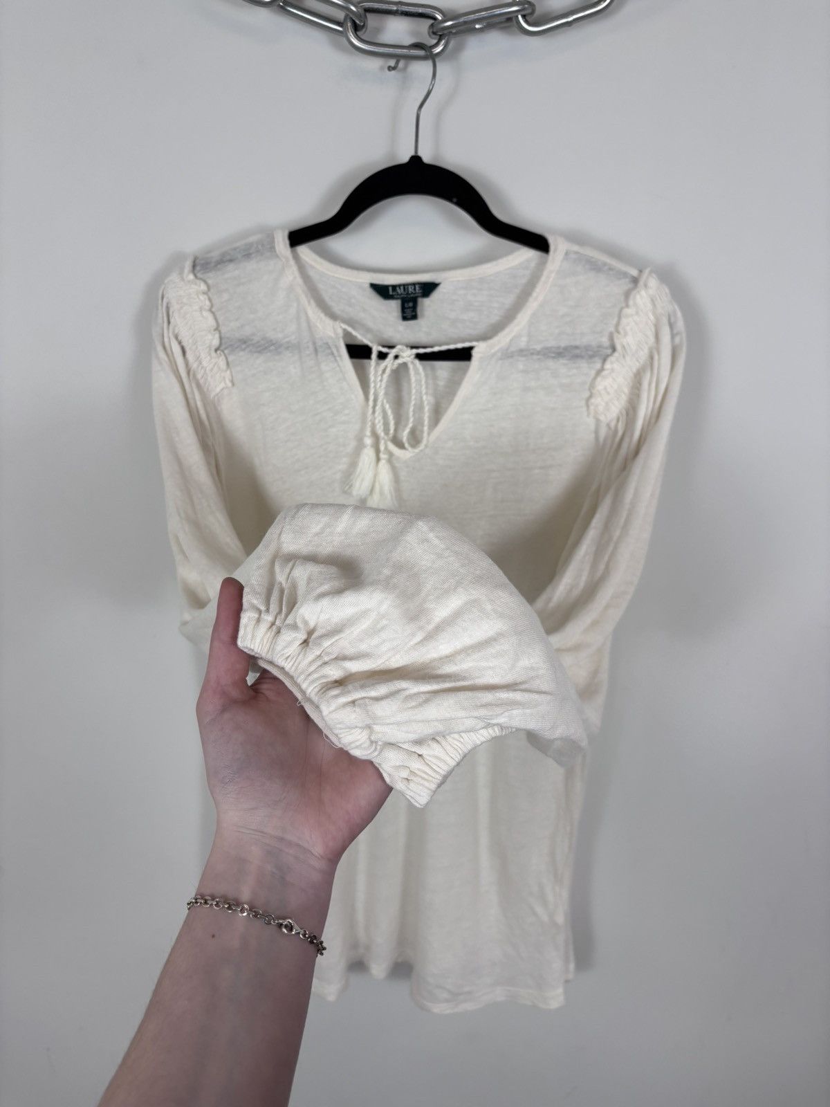 Lauren Ralph Lauren Lauren Ralph Lauren Women’s Ivory Linen Long Sleeve Blouse Size L / US 10 / IT 46 - 7 Thumbnail