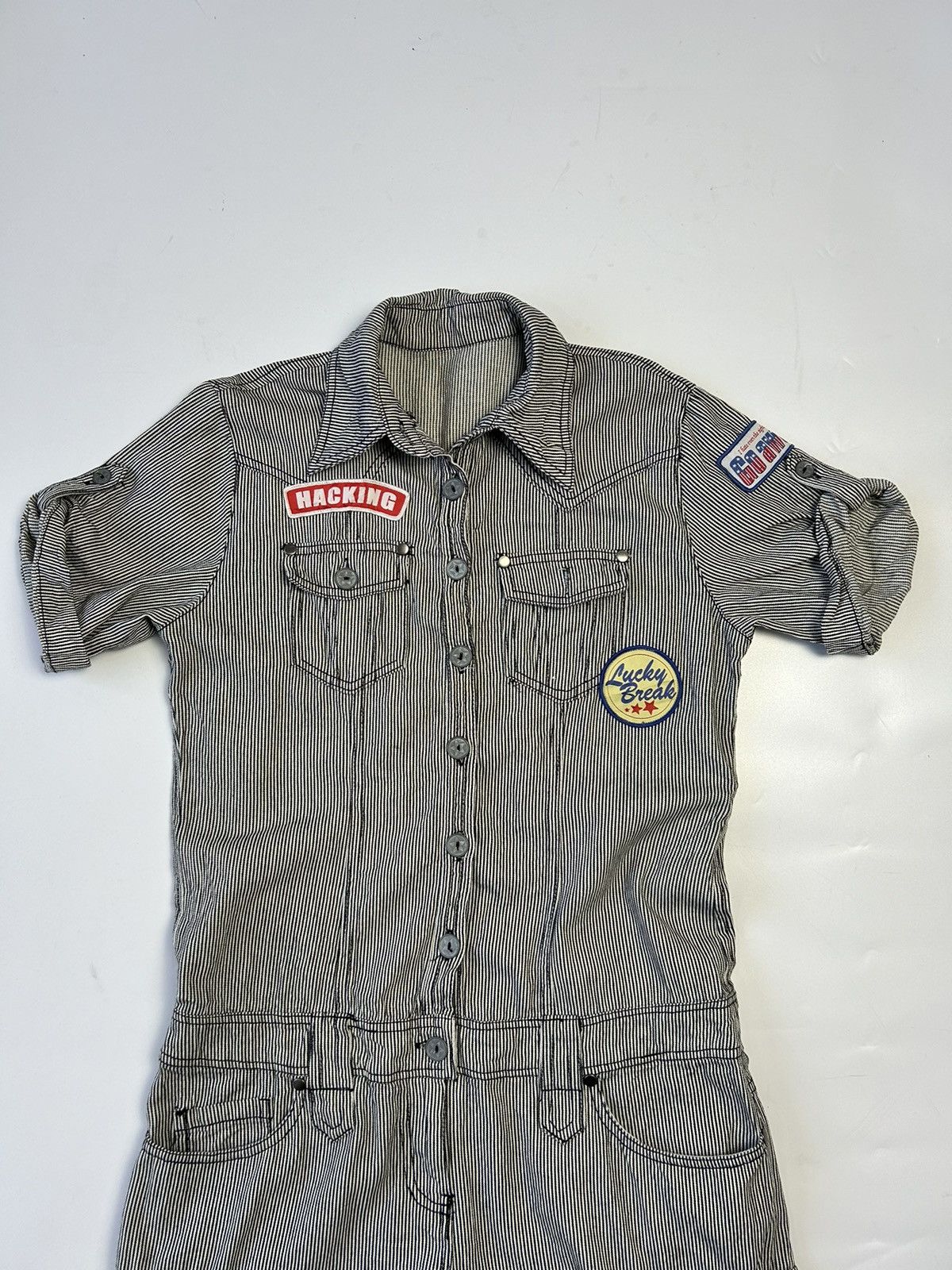 Hysteric Glamour × Japanese Brand HICKORY STRIPE SHORT SLEEVE COVERALL 3/4 PANT Size US L / EU 52-54 / 3 - 3 Thumbnail