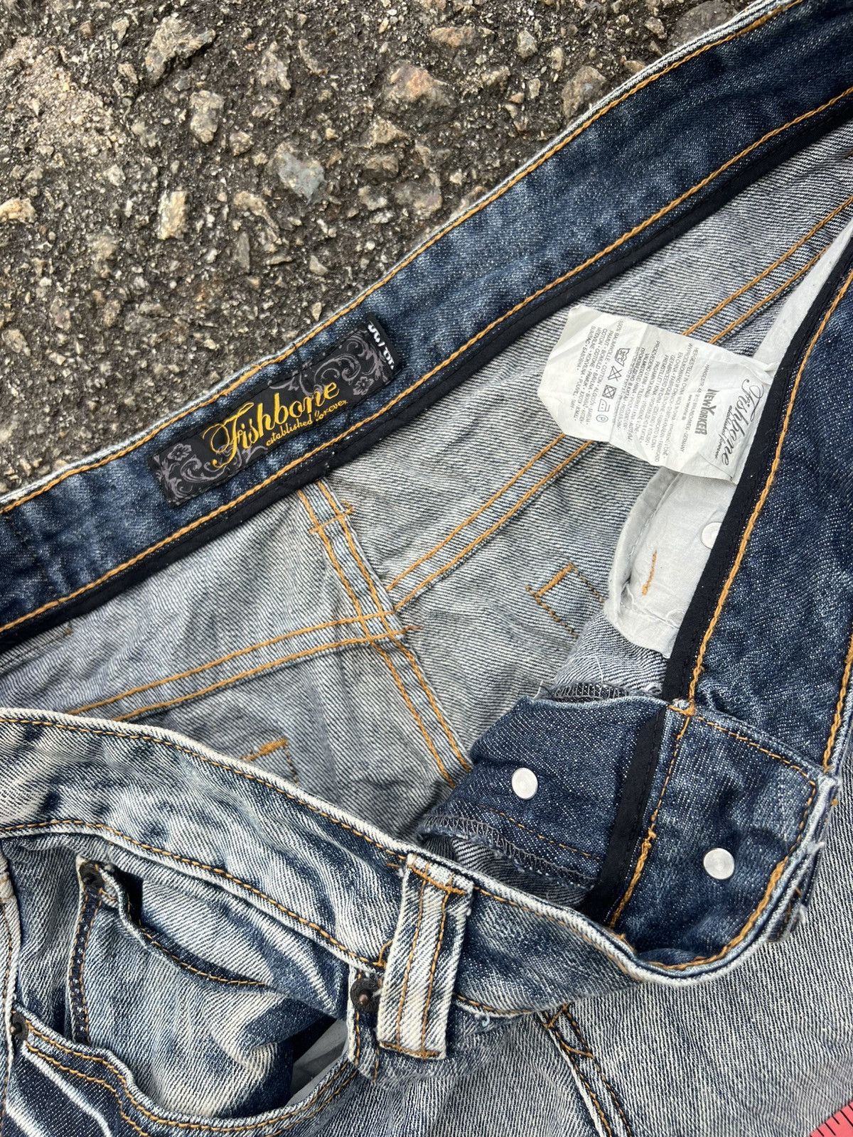 Japanese Brand Fishbone BAGGY JEANS Distressed Denim Size US 39 - 8 Thumbnail