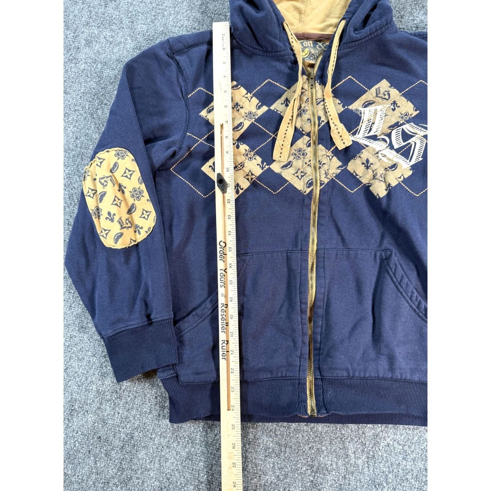 Vintage VINTAGE Limon & Sal Hoodie Mens S Navy Blue Tan Full Zip Argyle Elbow Patch Graphic Size US S / EU 44-46 / 1 - 5 Thumbnail