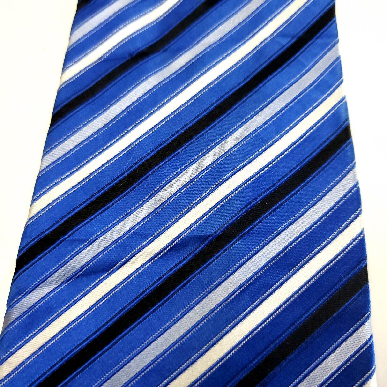 Stafford Stafford Essentials Woven Blue White Striped Silk Tie Size ONE SIZE - 2 Thumbnail