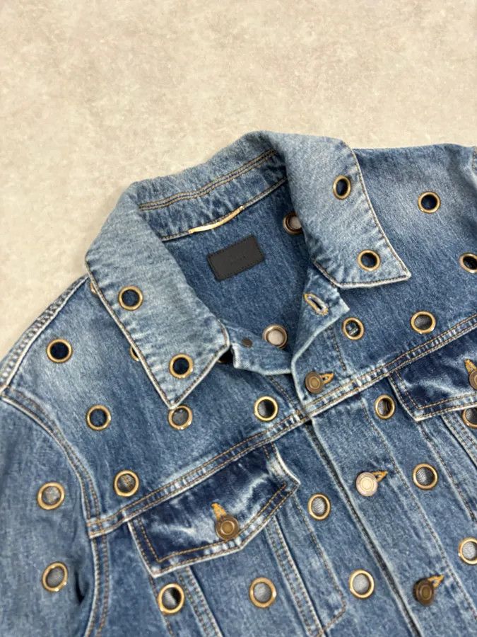 Saint Laurent Paris SS2021 Saint Laurent Light Blue Eyelet Denim Jacket Size S / US 4 / IT 40 - 5 Thumbnail