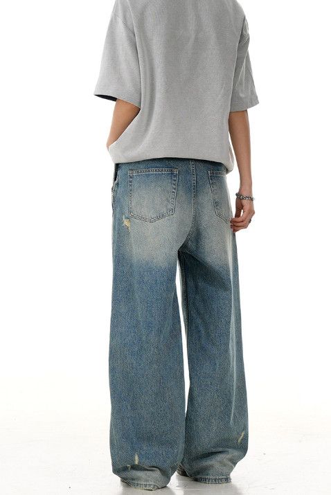 Vintage American retro washed men's casual straight ripped jeans Size US 32 / EU 48 - 4 Thumbnail