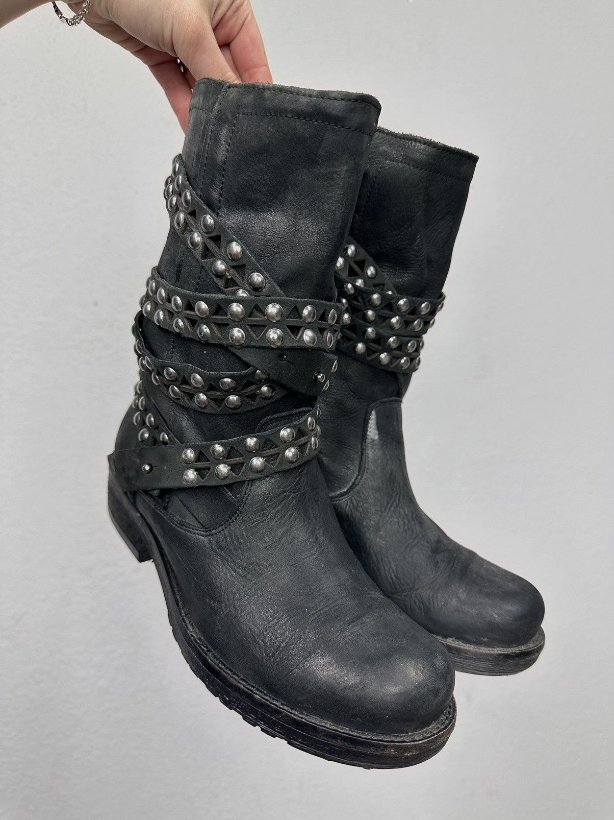 A.S.98 Vintage Metal Zip Leather Boots AS 98 Western Gothic Rick Size US 7 / IT 37 - 2 Thumbnail