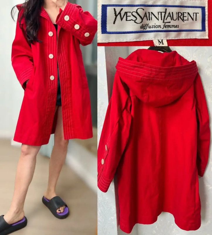 Yves Saint Laurent Yves Saint Laurent Red Cotton Women's Coat 0089 Size ONE SIZE - 1 Thumbnail