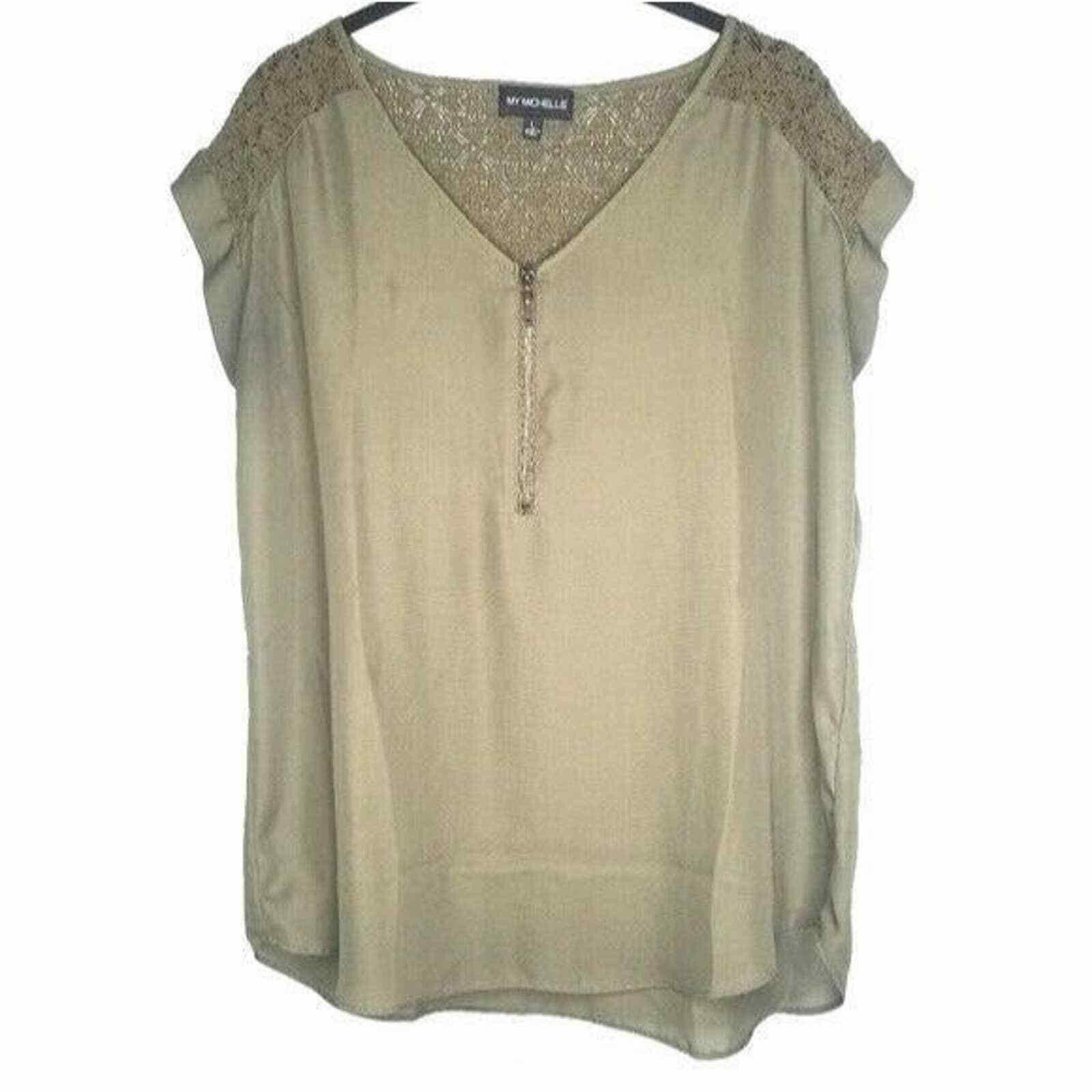 Other My Michelle Blouse Olive Green Lace Top Size L / US 10 / IT 46 - 1 Thumbnail