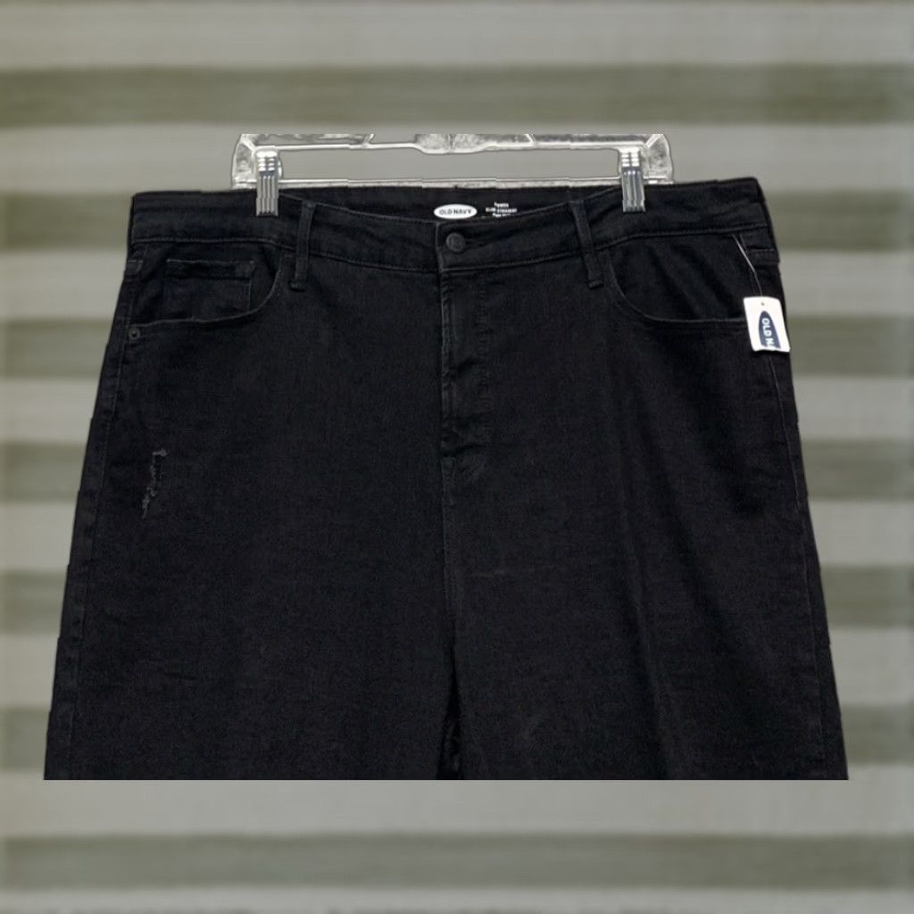 Old Navy Old Navy Womens Black Jeans Sz 18 Slim Straight Stretch High Rise Distressed NWT Size 40" / US 18 - 1 Thumbnail