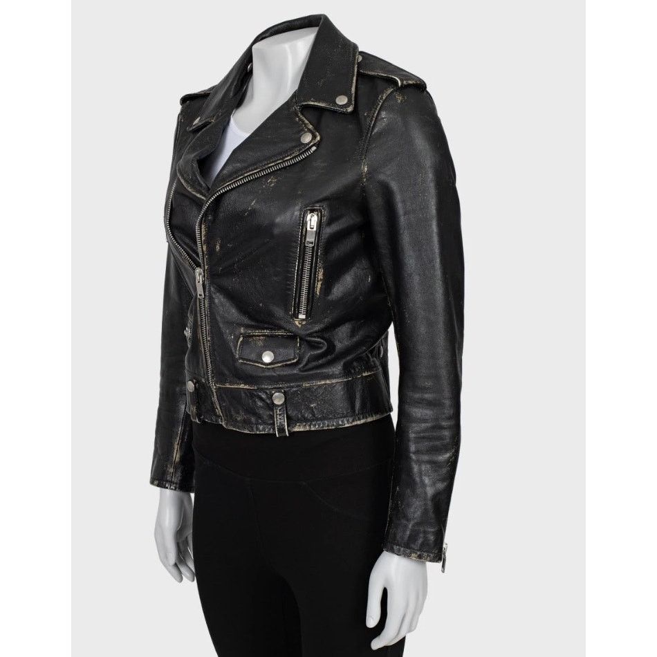 Saint Laurent Paris Saint Laurent Distressed Black Leather Jacket - Size 38/M Size S / US 4 / IT 40 - 2 Thumbnail