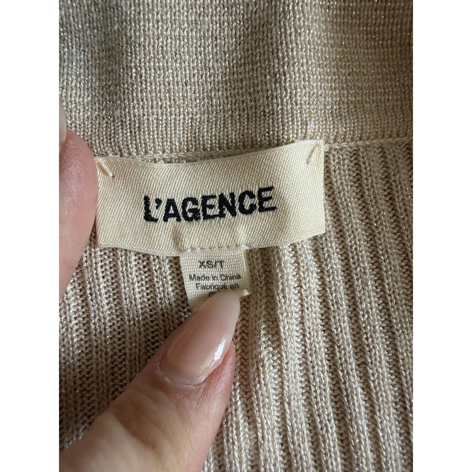 L'AGENCE L'AGENCE Sweater Womens XS/S Beige Wrap V Neck Metallic Size XS / US 0-2 / IT 36-38 - 3 Thumbnail