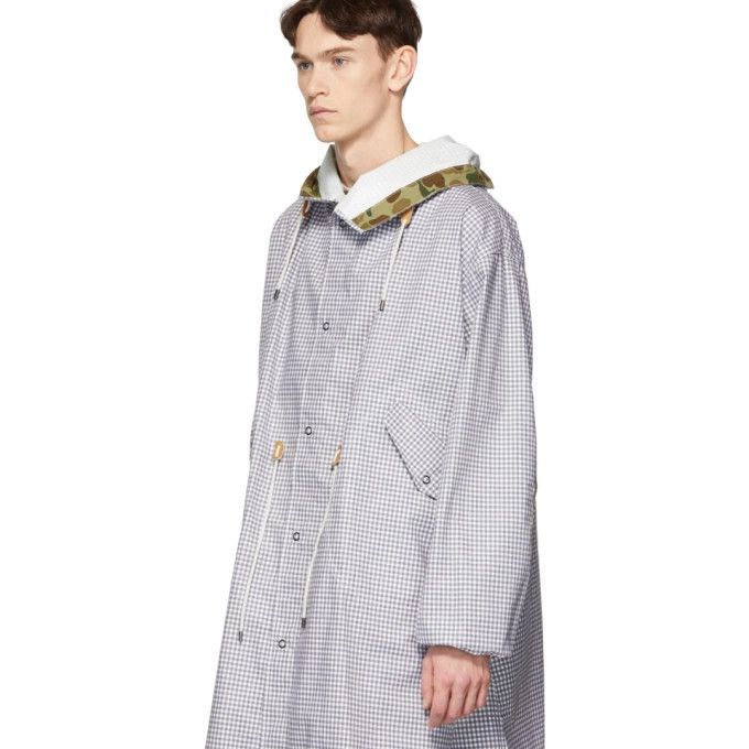 Junya Watanabe o1tko11224 Check Fishtail Coat in White/Grey Size US L / EU 52-54 / 3 - 4 Thumbnail