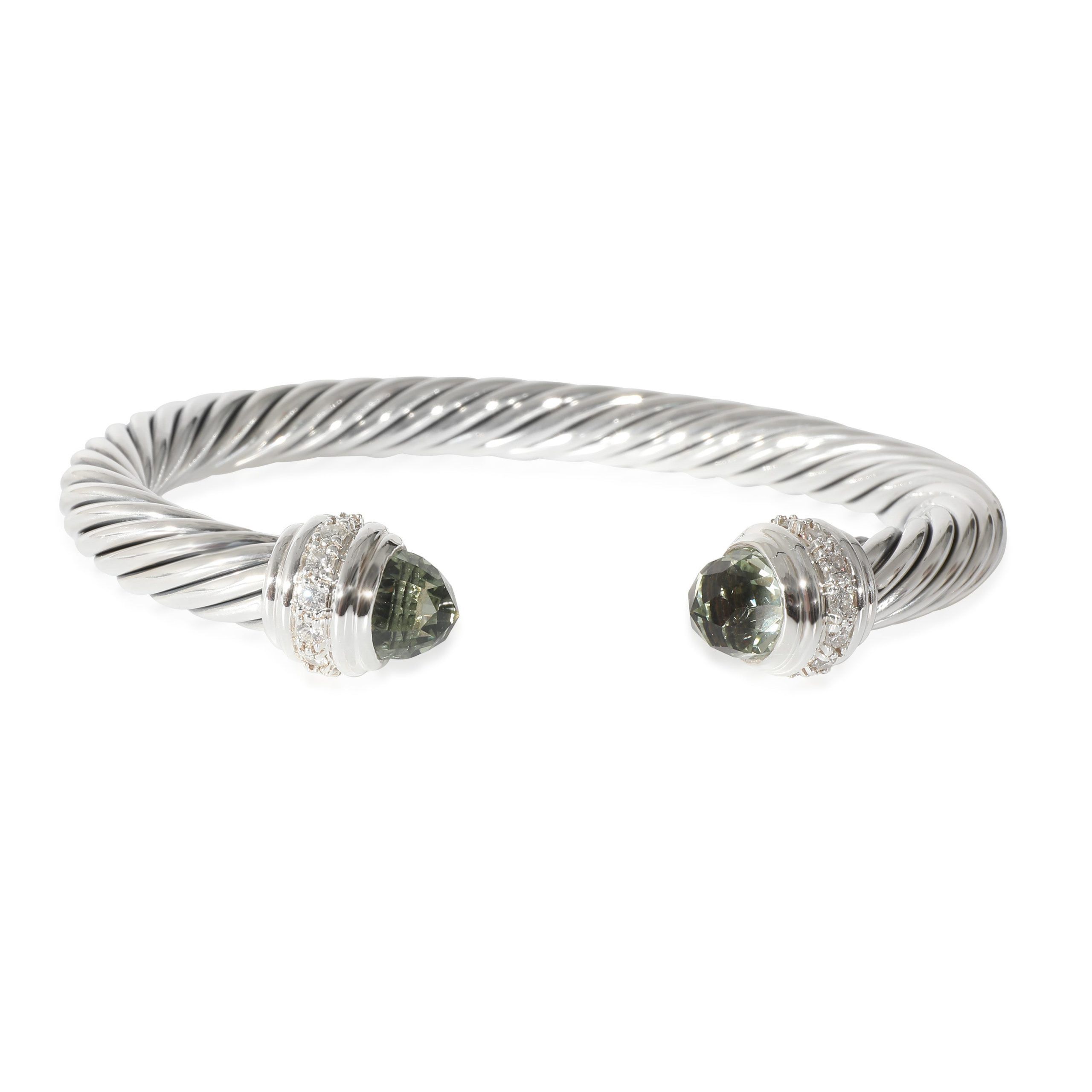 image of David Yurman Prasiolite Diamond 7Mm Cable Bracelet In Sterling Silver 0.41 Ctw, Women's