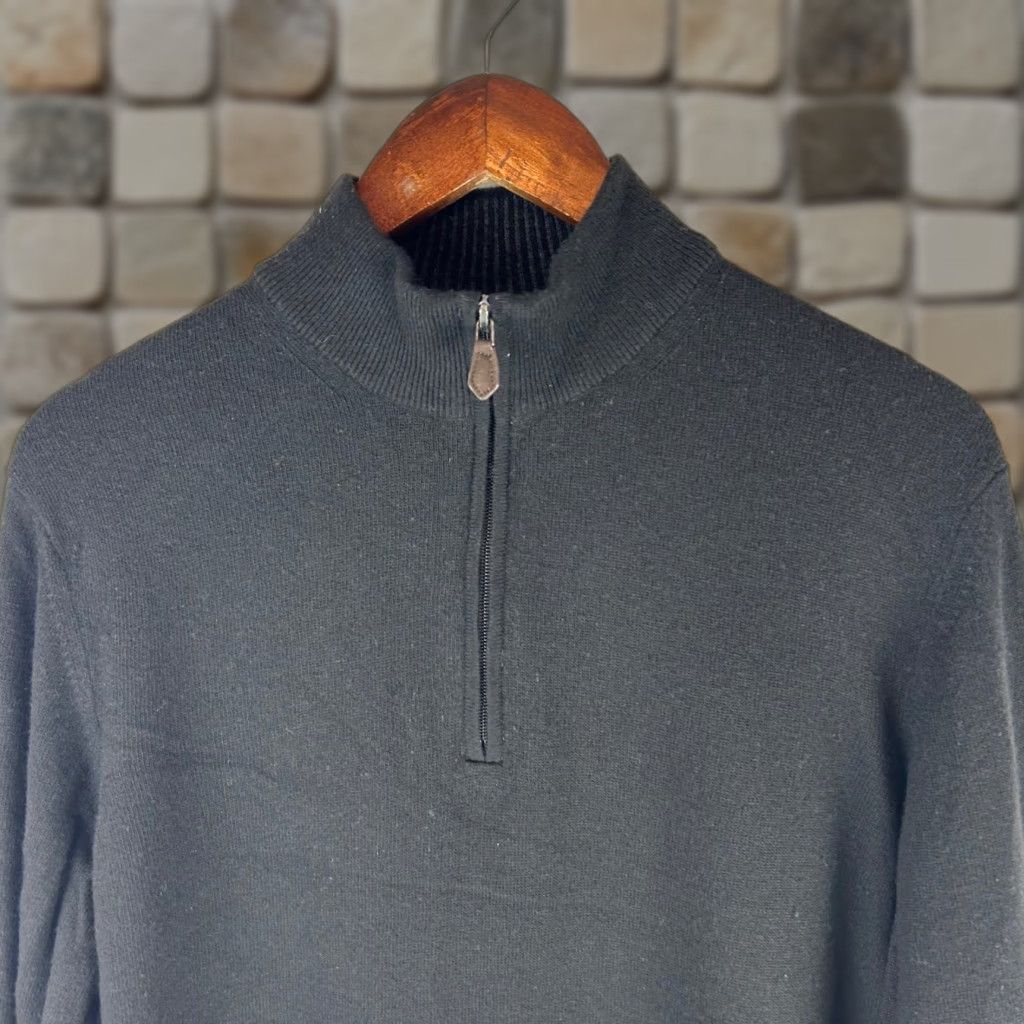 Vintage JOS A BANK RESERVE Mens Wool Cashmere Italian Yarn 1/4 Zip Sweater Black Knit Pullover Size US L / EU 52-54 / 3 - 1 Thumbnail