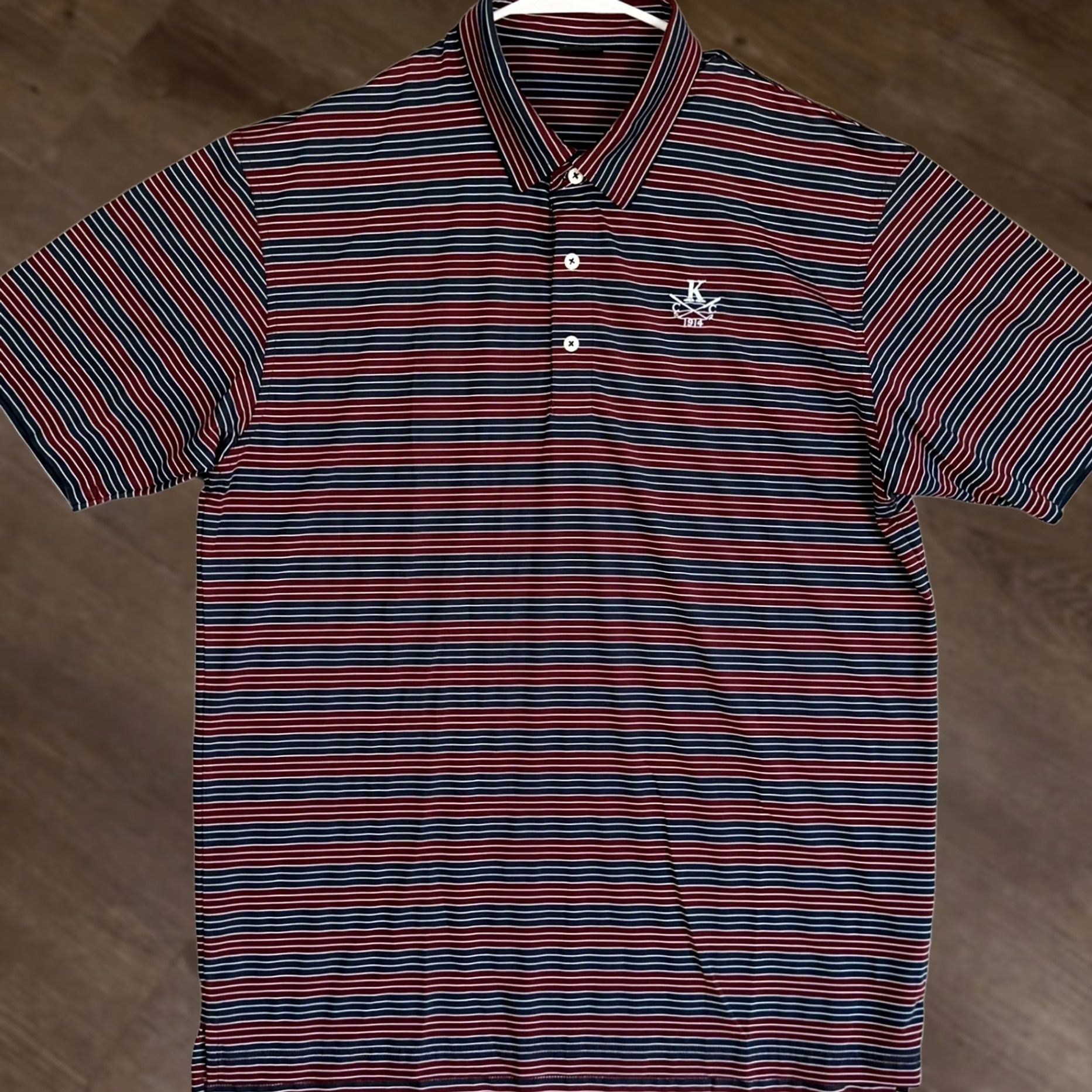 Vintage Dunning Golf Polo Shirt Mens XL Maroon Navy Striped Performance Breathable Stretch Golf Polo Shirt Size US XL / EU 56 / 4 - 1 Thumbnail