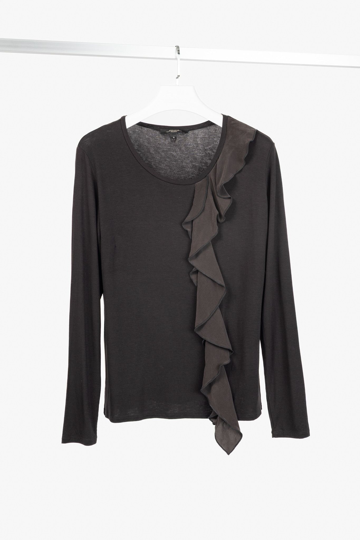 Weekend Max Mara Weekend Max Mara Brown Jersey Silk-Ruffle T-Shirt Size XL / US 12-14 / IT 48-50 - 1 Thumbnail