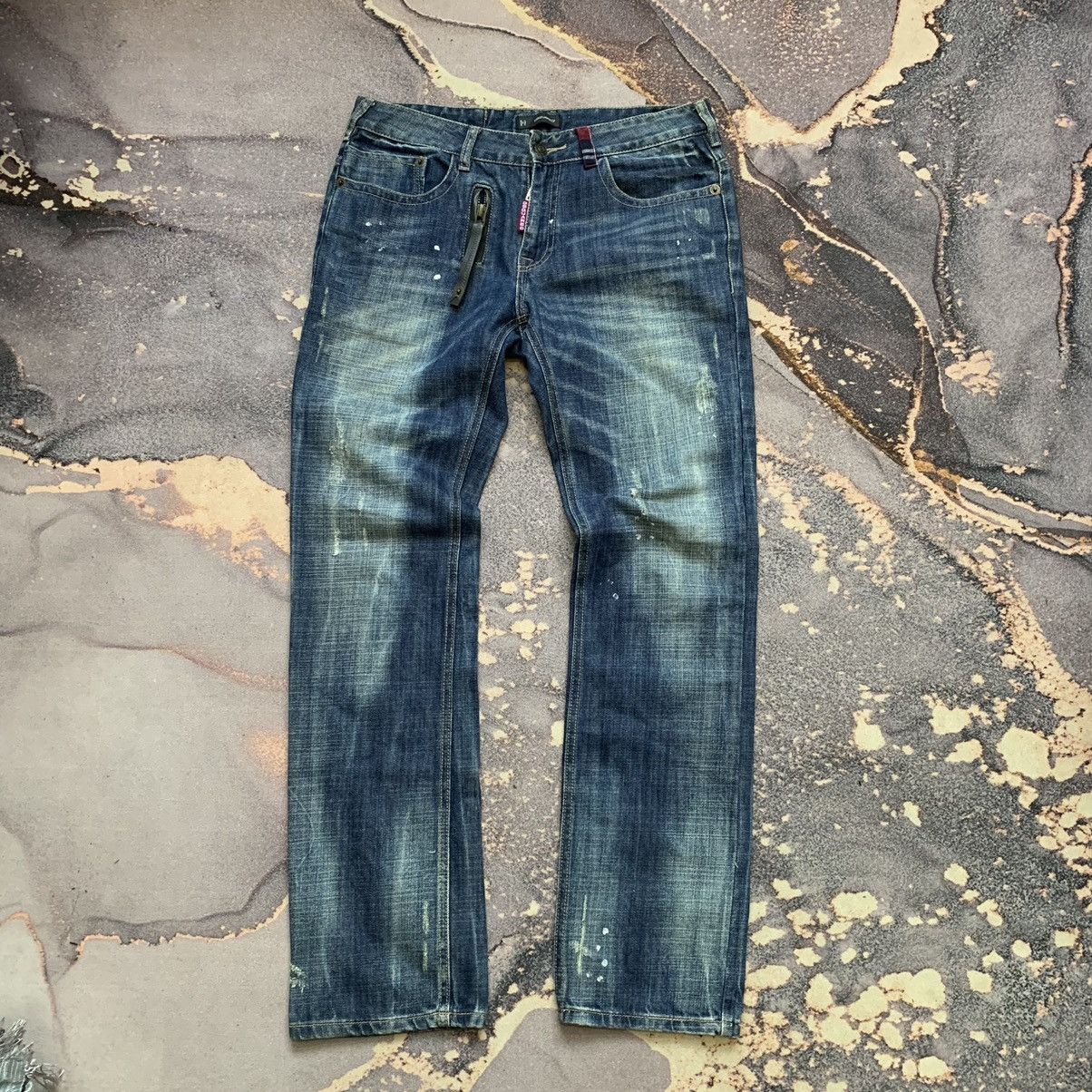 image of Crazy Wash Paint Splash Dsquared2 Straight Jeans in Blue, Men's (Size 32)