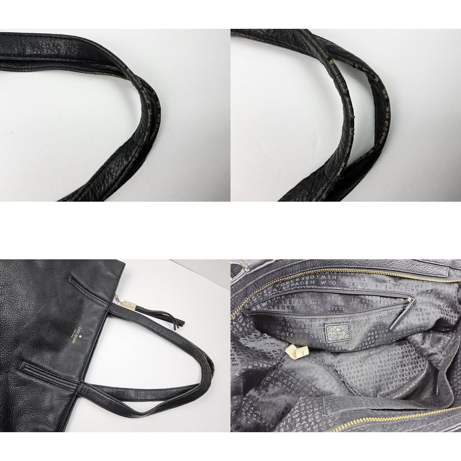 Vintage kate spade new york Tote Womens Pebbled Leather Large Black Exterior Purse Handbag Shoulder Bag Size ONE SIZE - 8 Thumbnail
