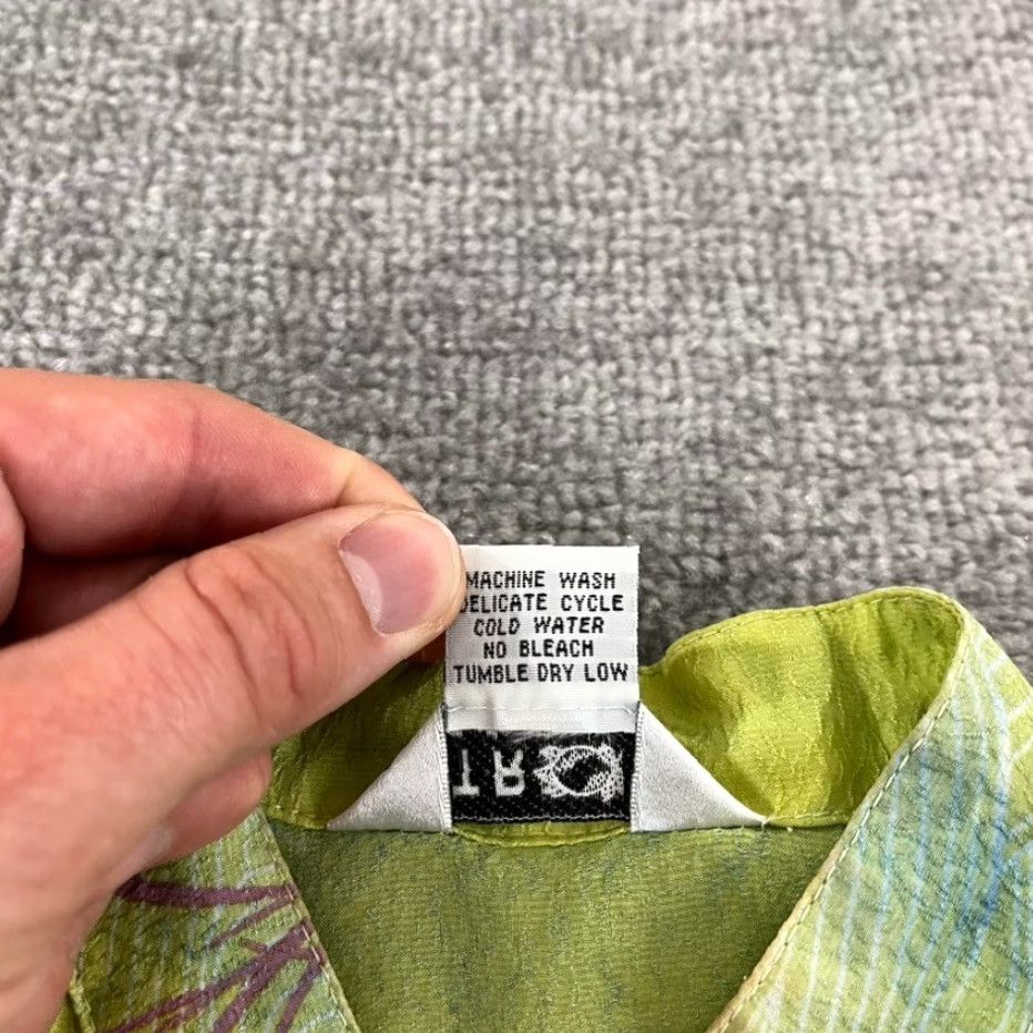 Vintage CITRON Shirt Womens Medium Green Bird 100% Silk Tunic Top Button Up Santa Monica Dresswear Casual Workwear Size M / US 6-8 / IT 42-44 - 4 Thumbnail