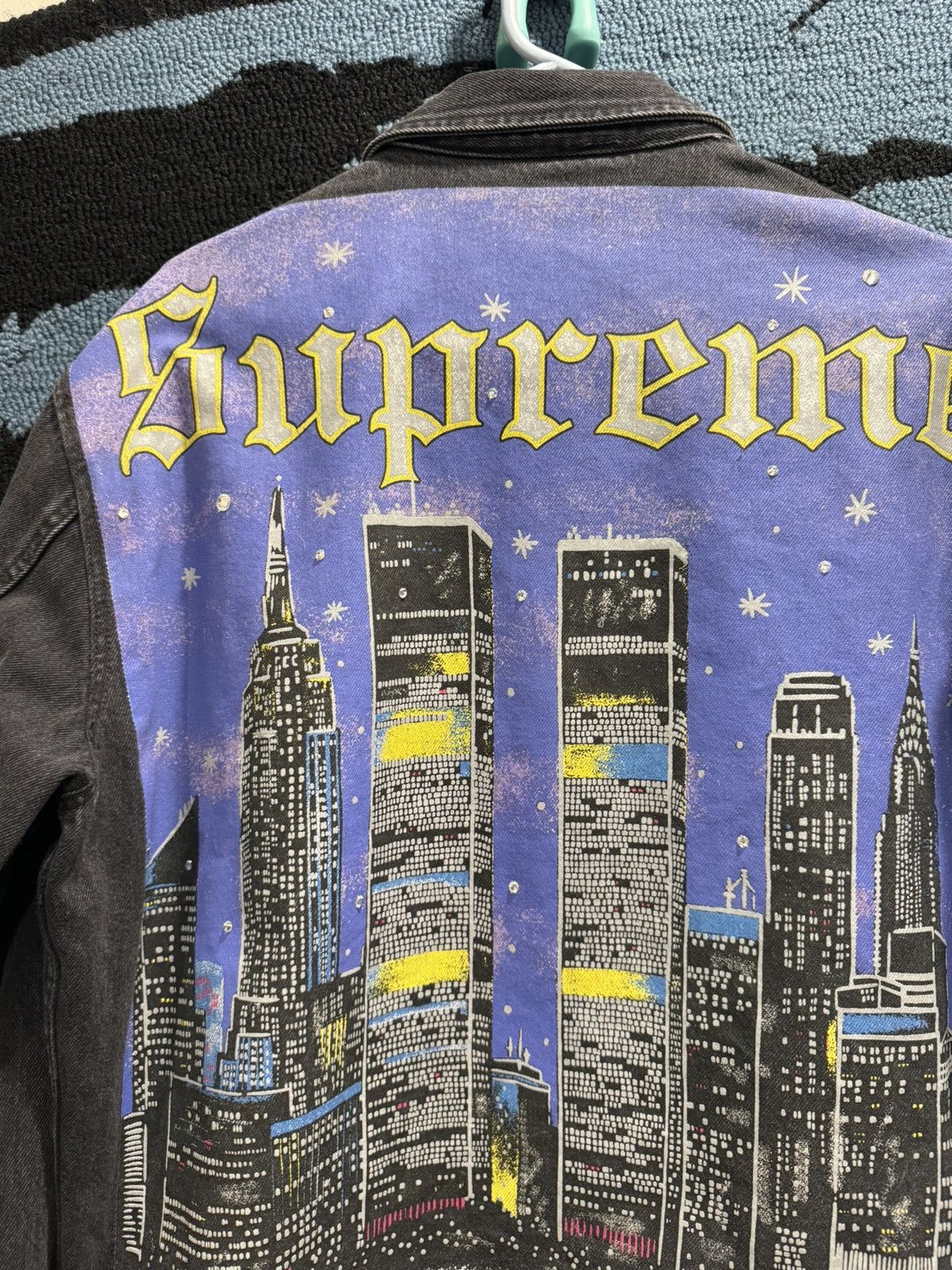 Supreme Supreme NY Skyline Black Denim Painted Trucker Supreme Supreme NY Skyline Black Denim Painted Trucker