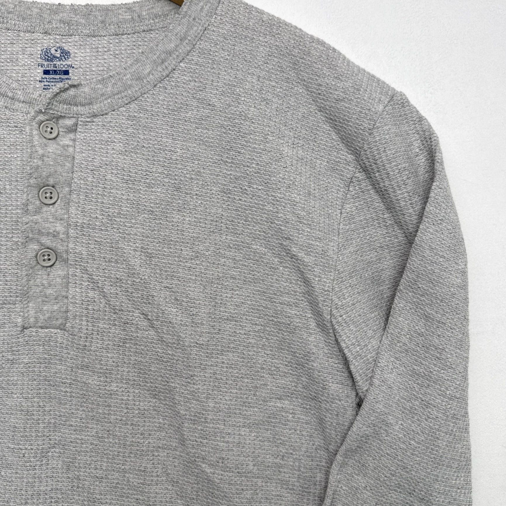 Fruit Of The Loom Fruit of the Loom Thermal Henley Shirt Mens XL Gray Long Sleeve Size US XL / EU 56 / 4 - 4 Thumbnail