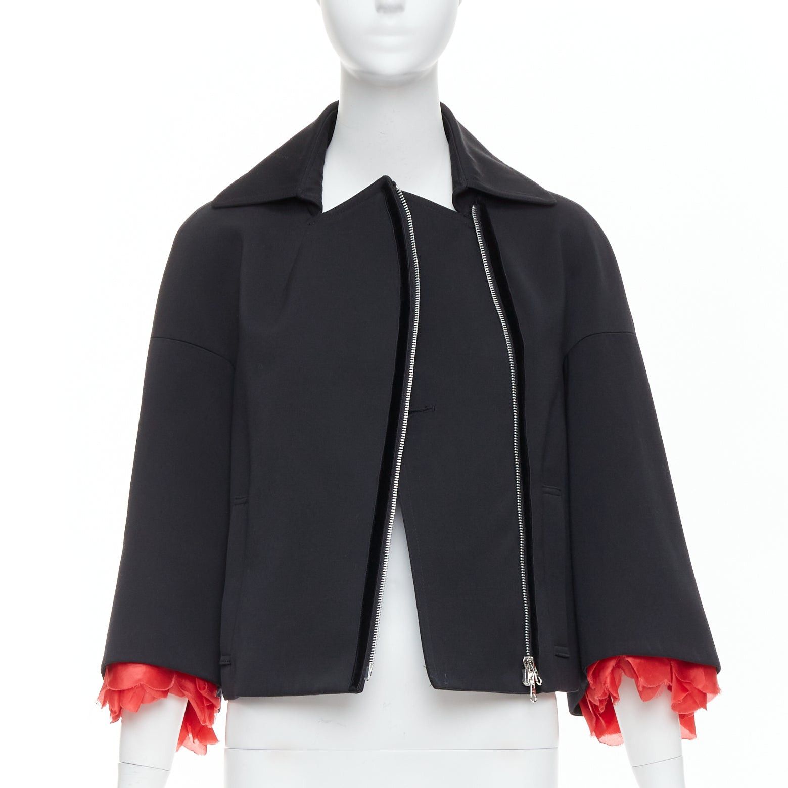 Other KEITA MARUYAMA black wool blend red petal cuffs flare biker jacket JP2 M Size M / US 6-8 / IT 42-44 - 1 Thumbnail