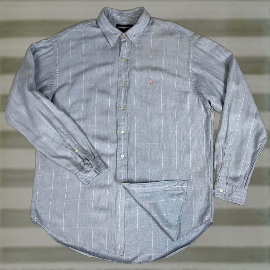 Ralph Lauren Ralph Lauren Golf Tilden Button-Down Shirt Window Pane Silk Linen Sz L Mens Long Sleeve Blue Size US L / EU 52-54 / 3 - 1 Thumbnail