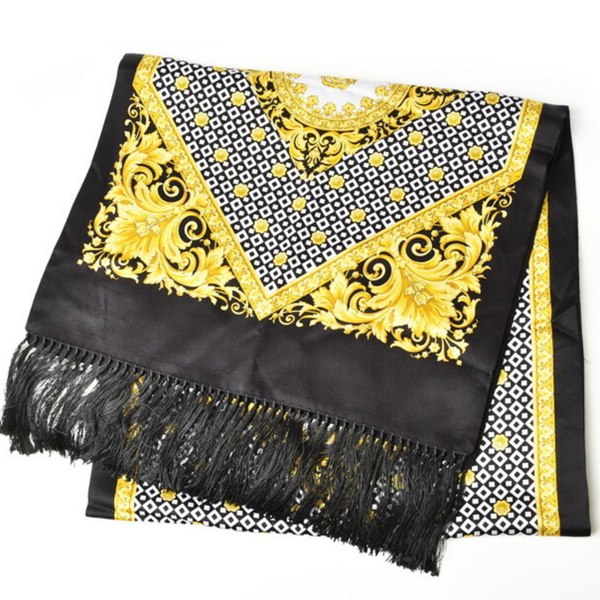 image of Versace Stole Scarf Versace Reversible Muffler Silk Wool Black Gold, Women's