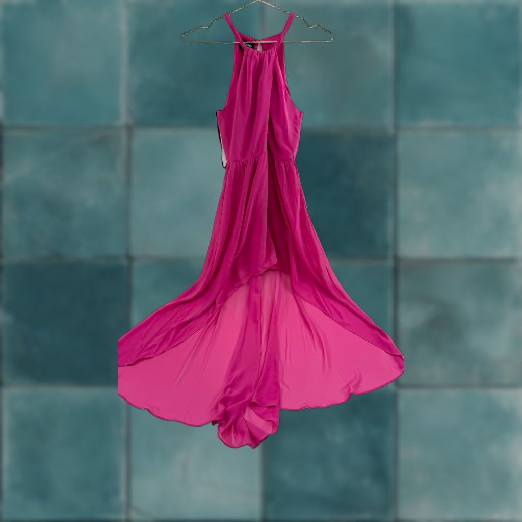 Bebe Bebe Dress Maxi Pink Halter Neck Sleeveless Back Zip Women's 0 Formal Chiffon High Low Solid Spring Summer Size XS / US 0-2 / IT 36-38 - 1 Thumbnail