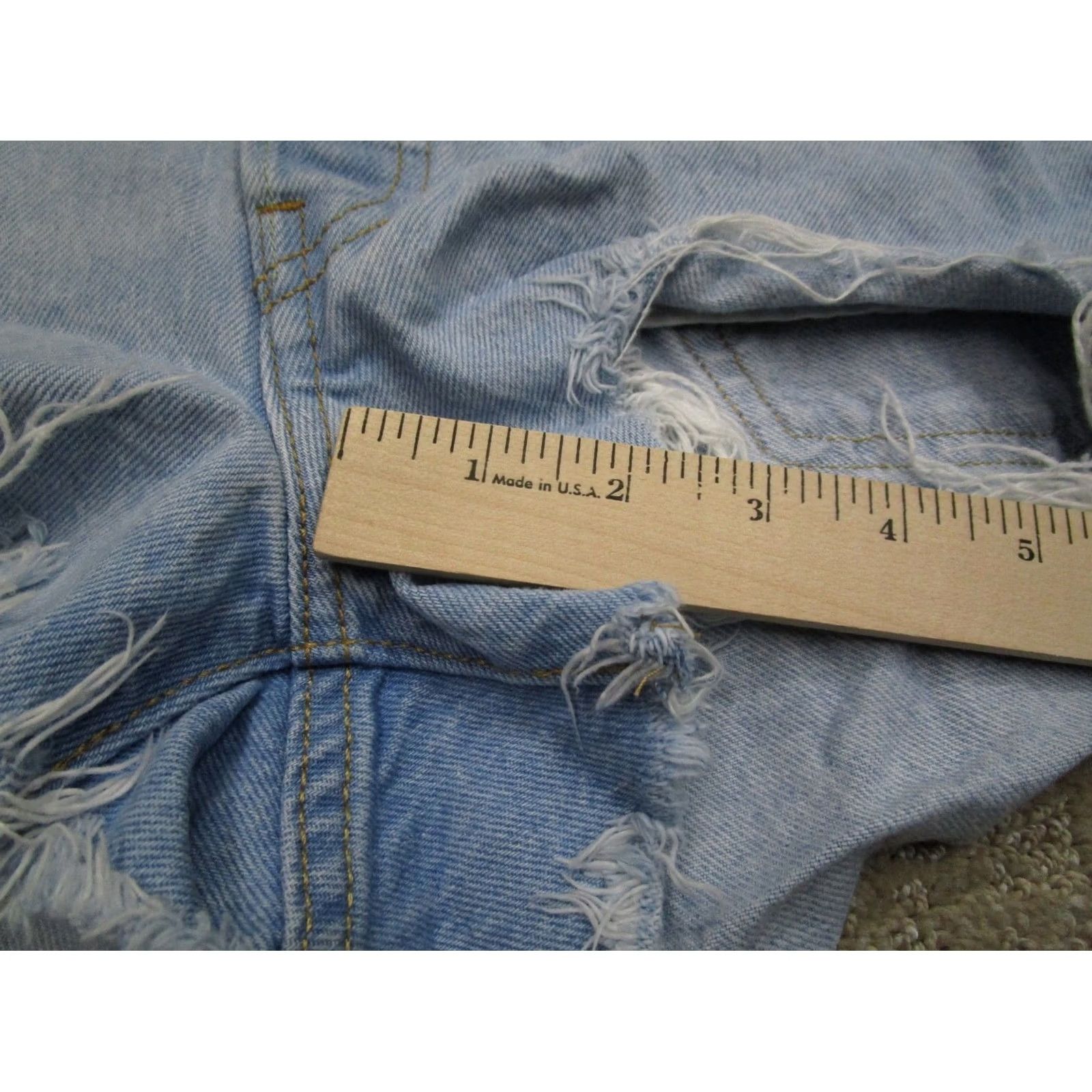 Levi's Levi's 501 Shorts Women 29 High Rise Distressed Ripped Hot Pants Denim Blue Leather Logo 5-Pocket Style: Short Size 29" - 6 Thumbnail