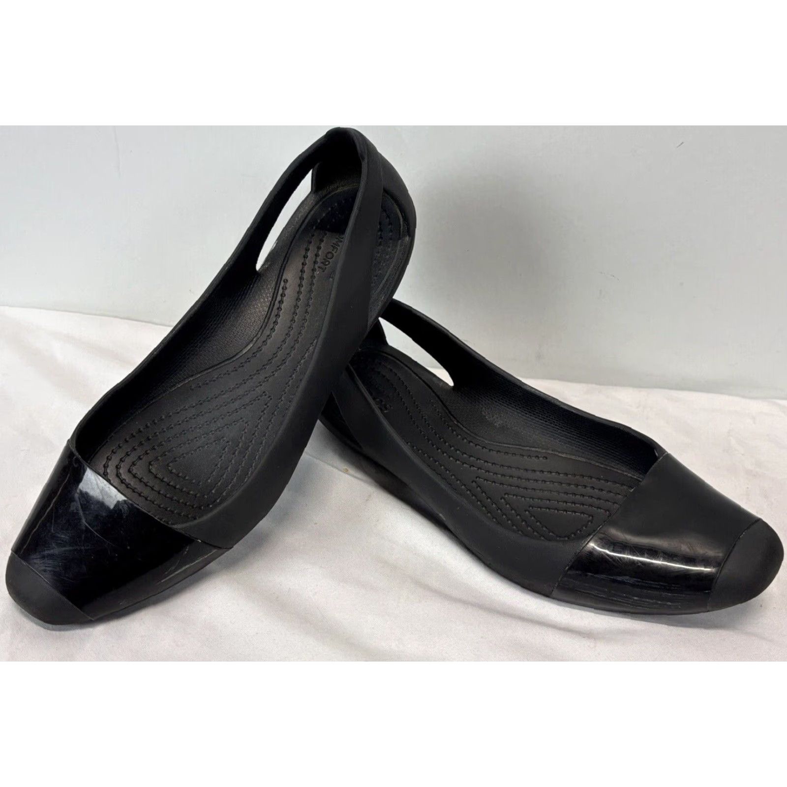 Crocs Crocs Black Sienna Shiny Cap Toe Comfort Ballet Flats Women Size 8 Size ONE SIZE - 2 Thumbnail