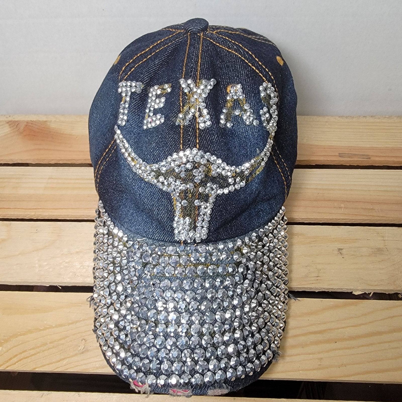 Other Denim Bling Adjustable Ladies Ball Cap "Texas" Longhorn Size ONE SIZE - 1 Thumbnail