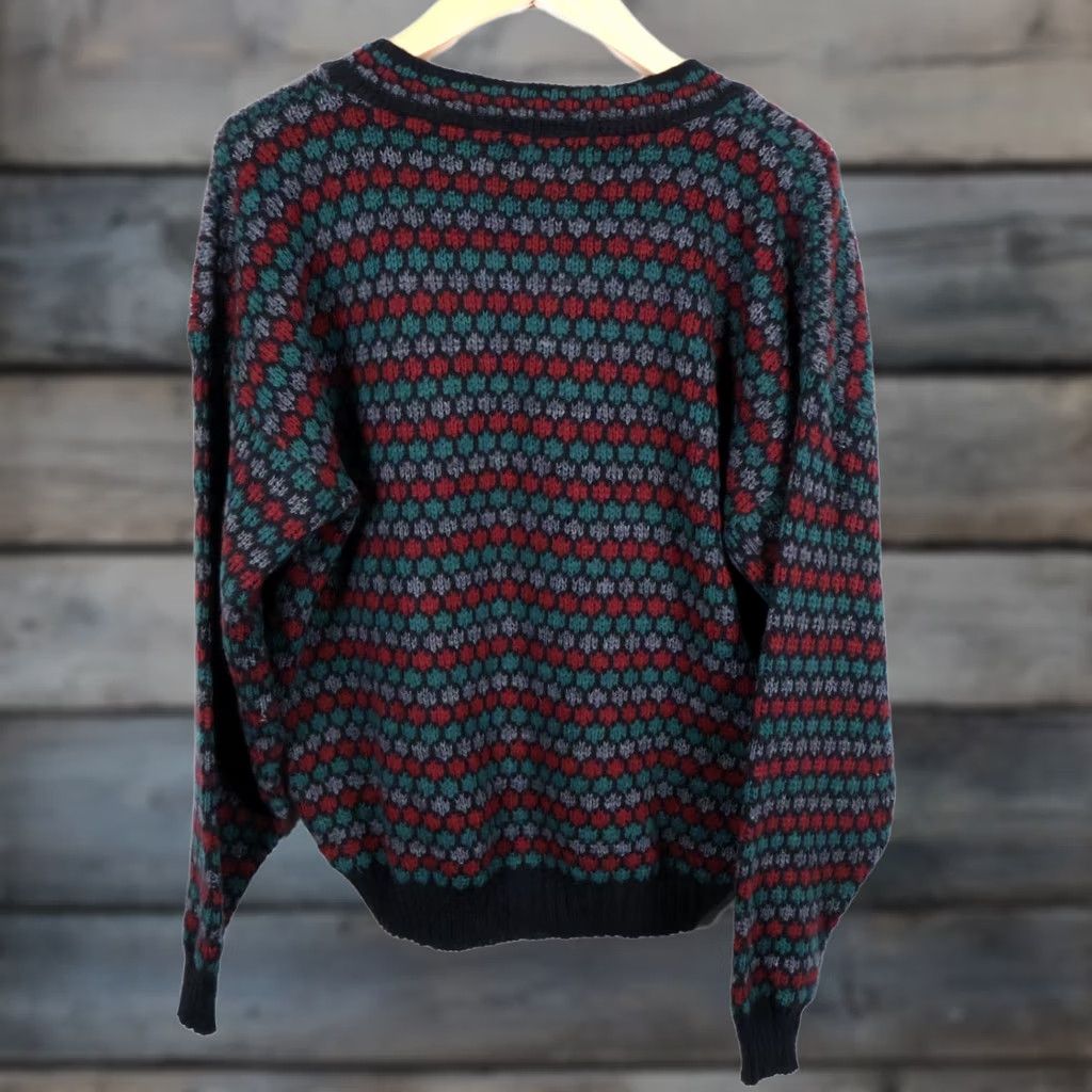 Sears VINTAGE Sears Sweater Mens Large Black Green Geometric Deep V-Neck Chunky Knit VTG Shirt Size US L / EU 52-54 / 3 - 1 Thumbnail