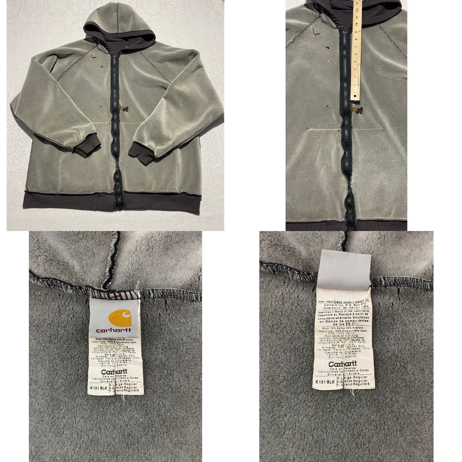 Carhartt VINTAGE Carhartt K131 BLK Thermal Lined Hoodie Mens XL Black Distressed Thrashed Size US XL / EU 56 / 4 - 9 Thumbnail