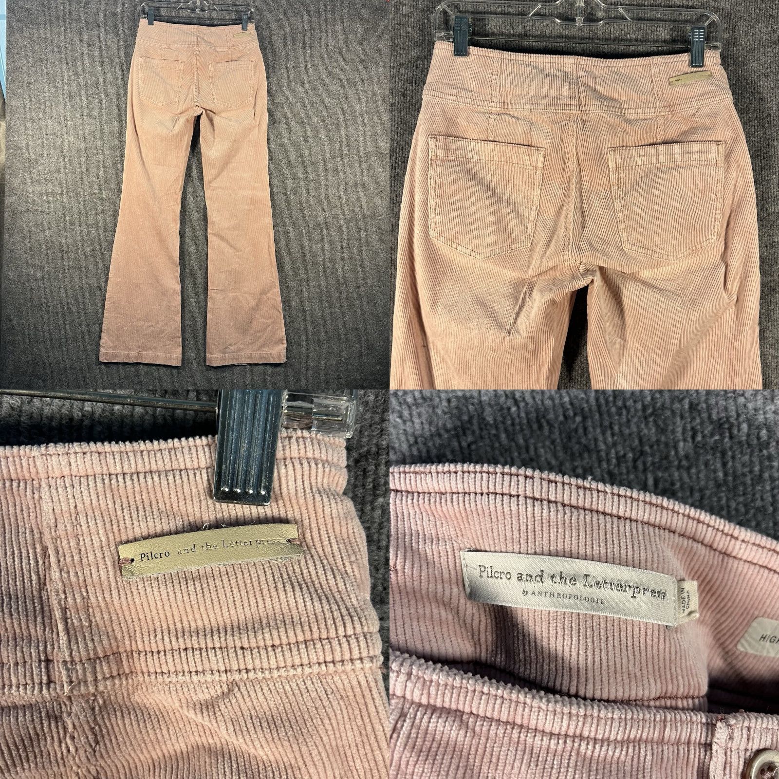 Vintage Pilcro + The Letterpress Pants Womens 27 High Rise Trouser Bootcut Corduroy Pink Size 27" / US 4 / IT 40 - 8 Thumbnail