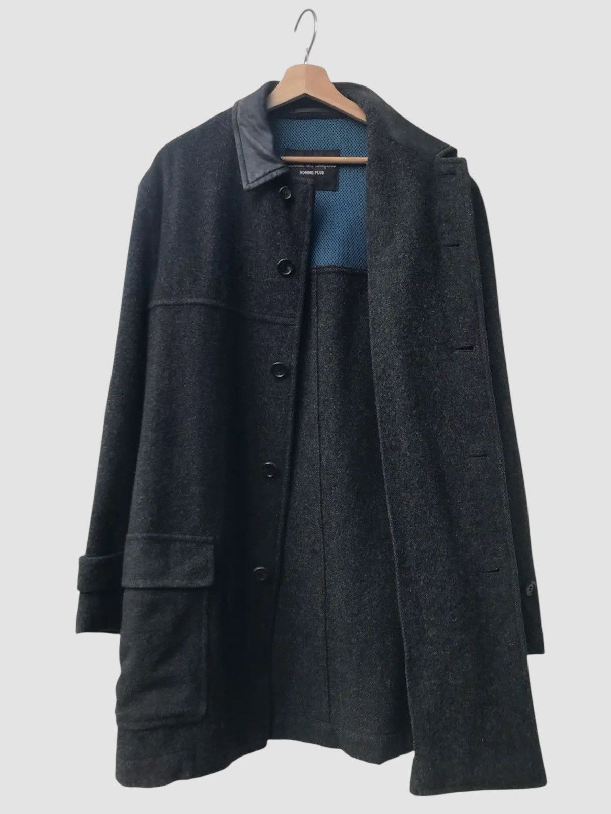 Comme des Garcons Homme Plus Archive AD1995 CdG Homme Plus Leather Collar Wool Coat Size US M / EU 48-50 / 2 - 3 Thumbnail