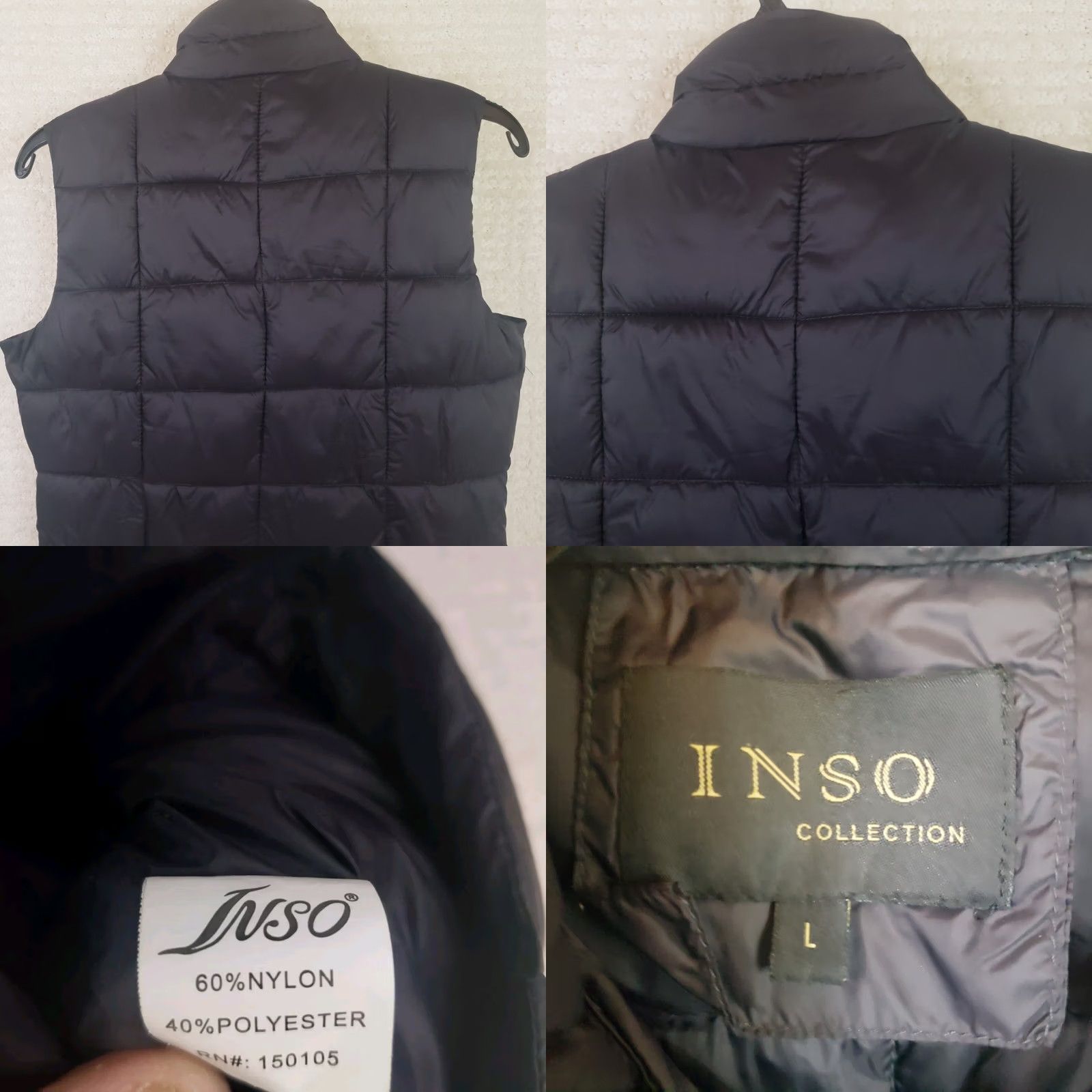 Vintage INSO Collection Women's L Black Quilted Full Zip Puffer Vest Size L / US 10 / IT 46 - 8 Thumbnail