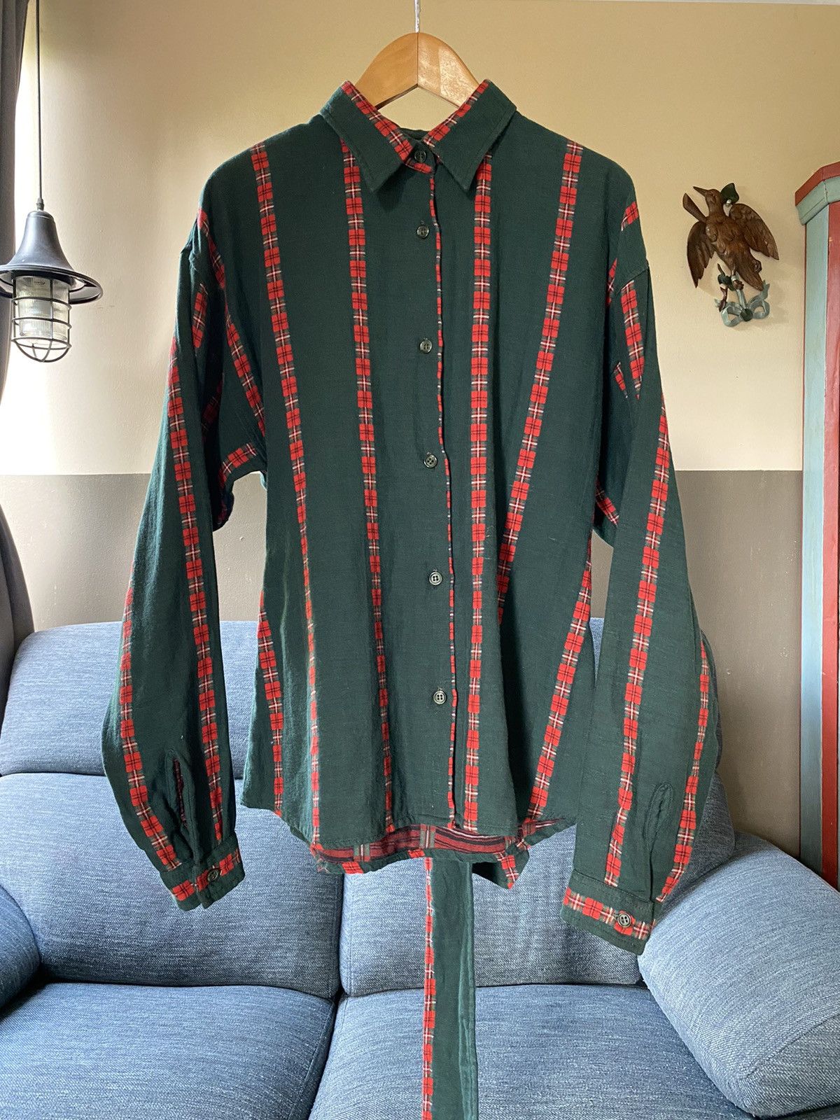 Designer × Vintage NARA CAMICE Green Long-Sleeve Shirt with Red Stripes Size M / US 6-8 / IT 42-44 - 2 Thumbnail