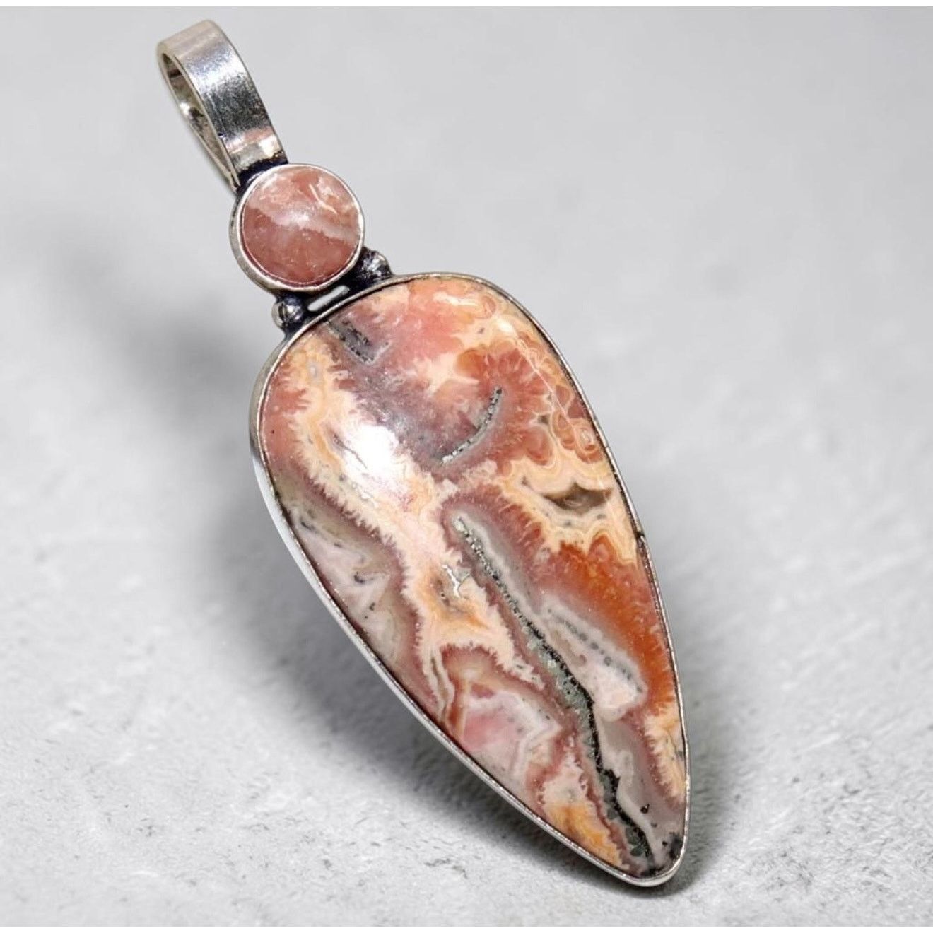 The Unbranded Brand Long Rhodochrosite Statement Pendant 925 Silver Overlay Size ONE SIZE - 3 Thumbnail