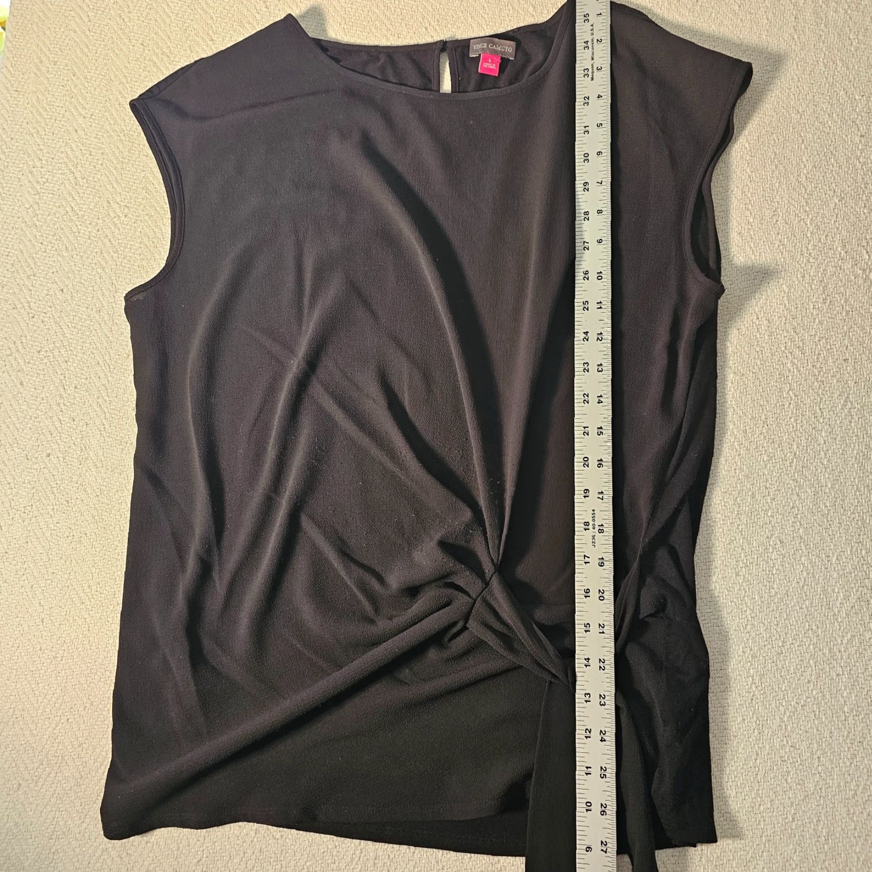 Vince Camuto Vince Camuto Blouse Women’s Large Black Cap Sleeve Round Neck Stretch Front Tie Size L / US 10 / IT 46 - 7 Thumbnail