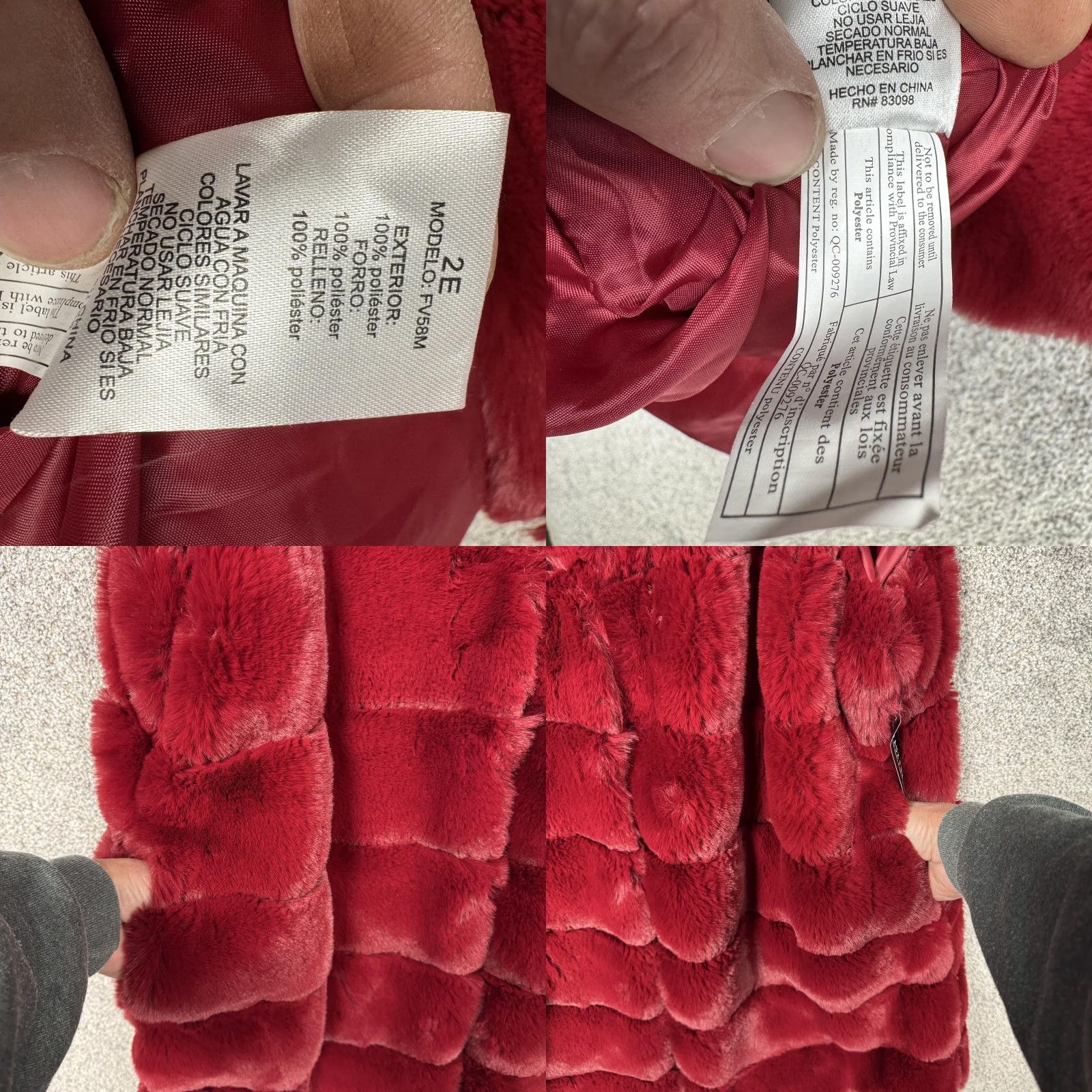 Vintage Cavalini Vest Womens 2X Red Faux Fur Quilted Lined Hook Eye Pockets Cozy Warm Size XXL / US 16-18 / IT 52-54 - 9 Thumbnail
