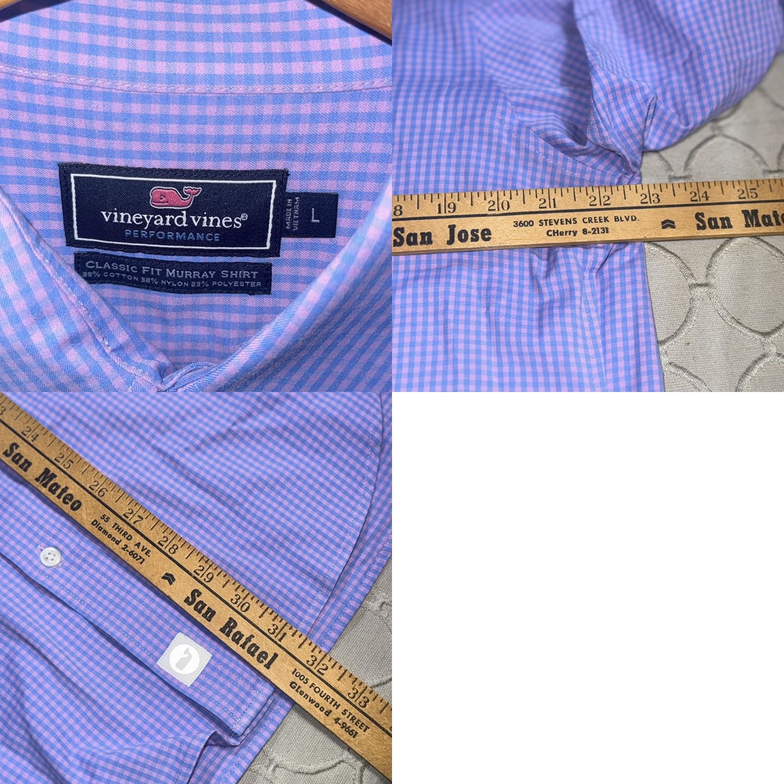 Vineyard Vines Vineyard Vines Shirt Mens Large Purple Gingham Performance Classic Fit Murray Button-Up Long Sleeve Mens Size US L / EU 52-54 / 3 - 8 Thumbnail