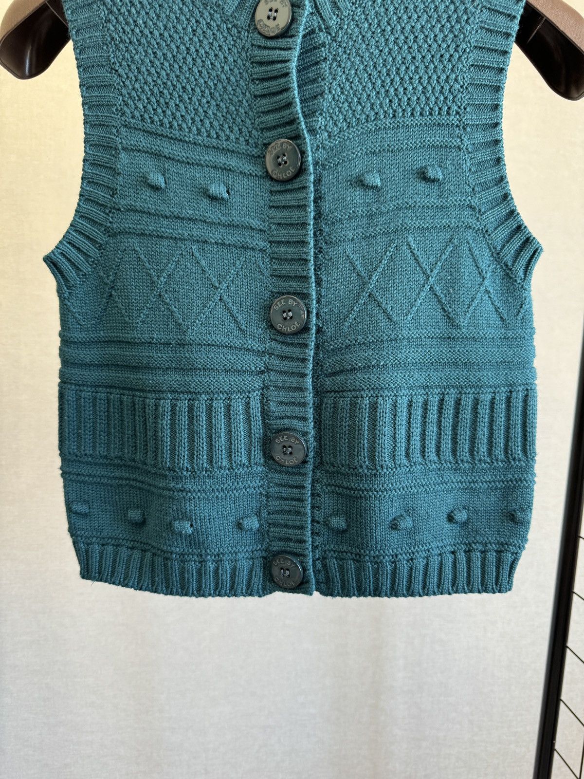 Chloe See by Chloe emerald green button up knitted vest sweater Size S / US 4 / IT 40 - 6 Thumbnail