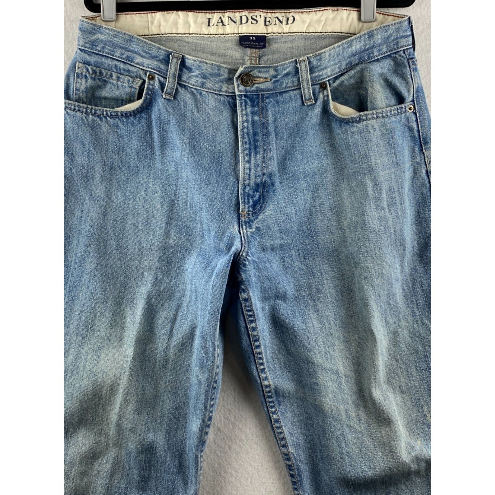 Lands' End Lands' End Jeans Mens 35 x 29 Blue Denim Straight Regular Rise Mid Belt Loops 5-Pocket Design Casual Pant Size US 35 - 2 Thumbnail