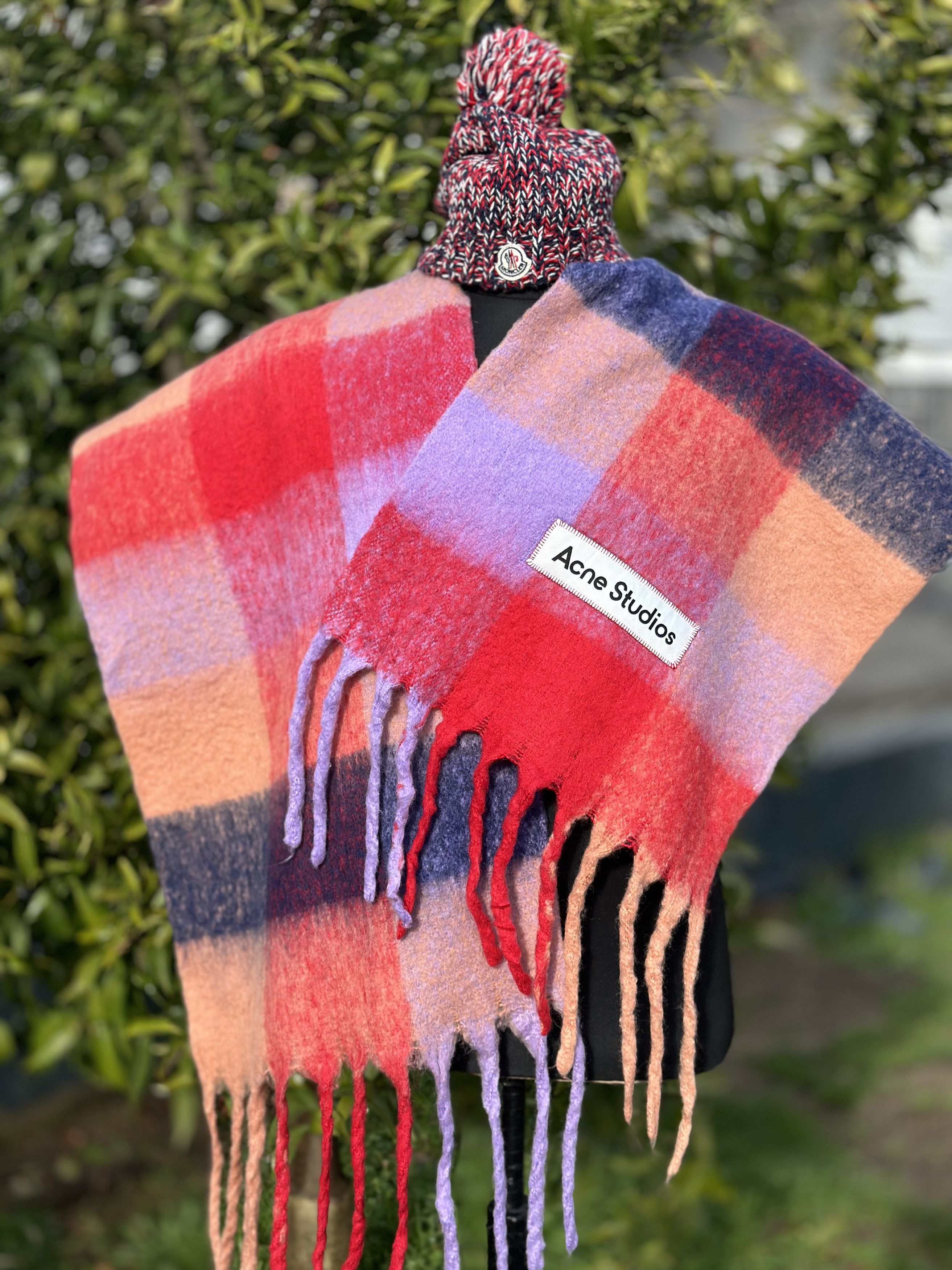 Acne Studios Acne Studios Multicolor Checked Wool Mohair Blend Scarf Red Size ONE SIZE - 4 Thumbnail