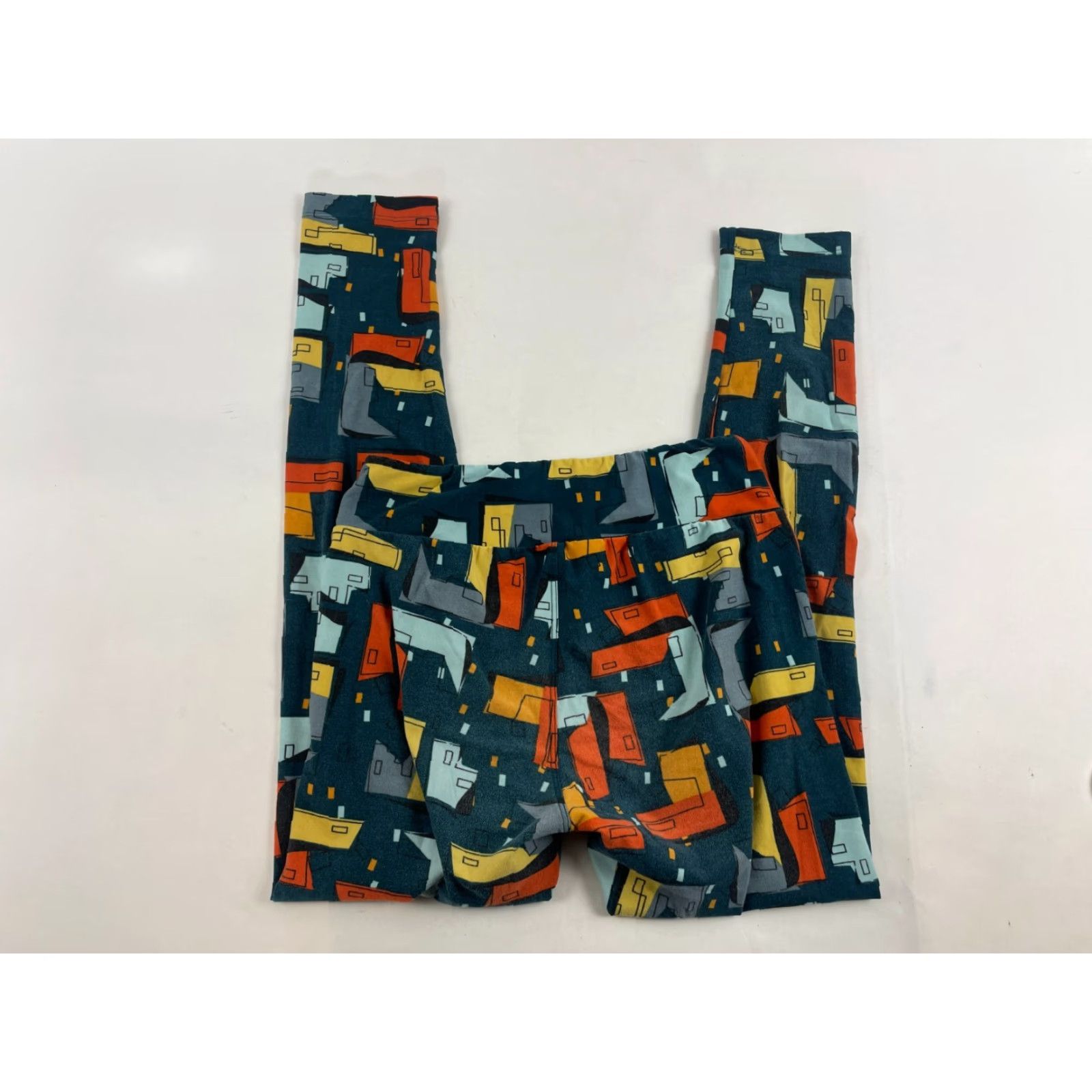 Vintage LuLaRoe Leggings Women One Size Teal City Buildings Pull On Pants Waist Band Size 42" / US 20 - 2 Thumbnail